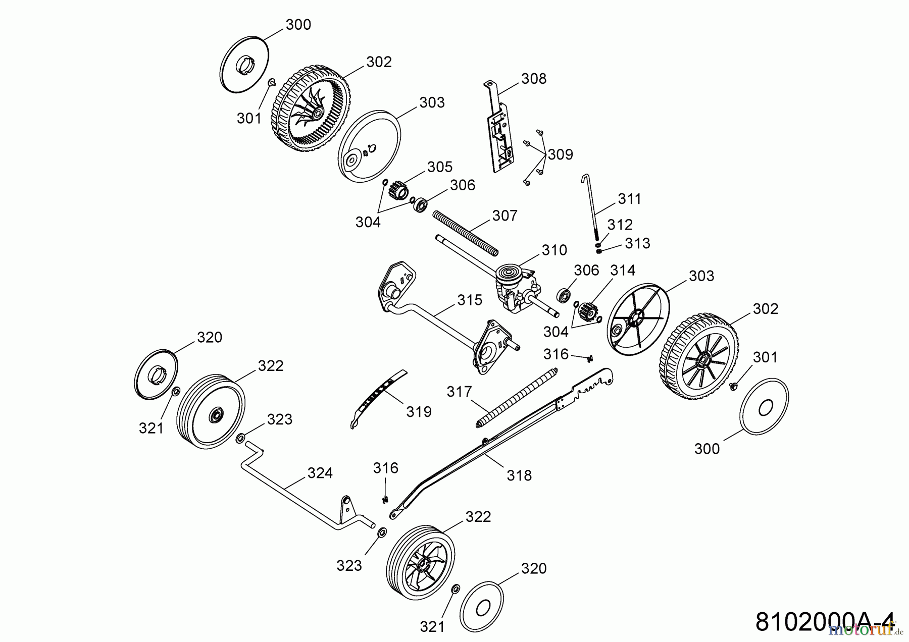  Florabest Motormäher mit Antrieb 46 BA/07 8102000 Serie A  (2007) Getriebe, Höhenverstellung, Räder