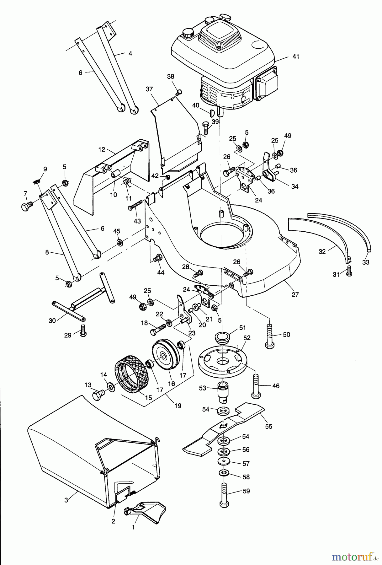 Wolf-Garten Motormäher mit Antrieb 50 AH-PRO (Moto-Verte) 6067000 Serie A (1998) Grasfangsack, Messer, Motor