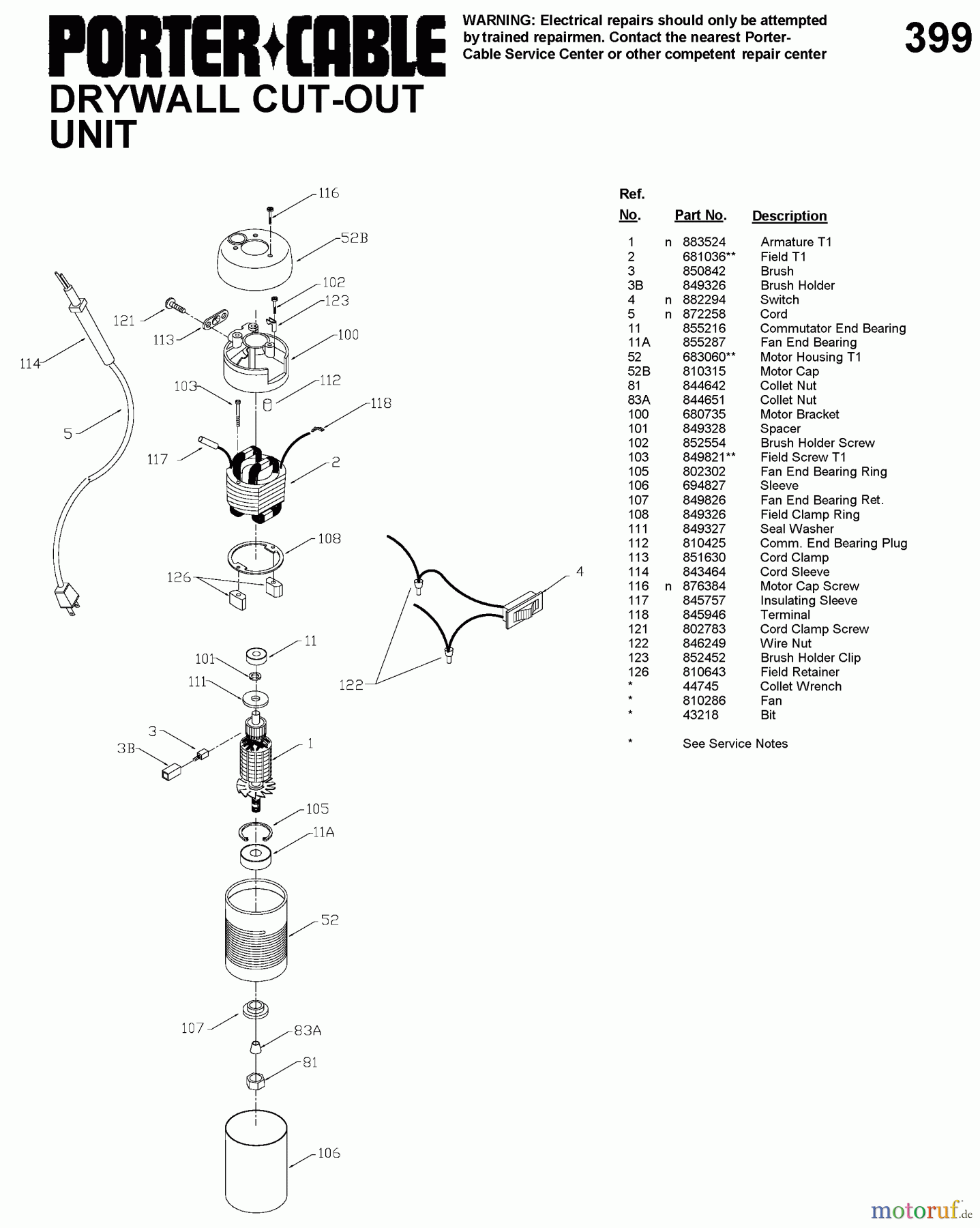  PORTER CABLE Divers DRYWALL CUT OUT MACH J-399 Seite 1
