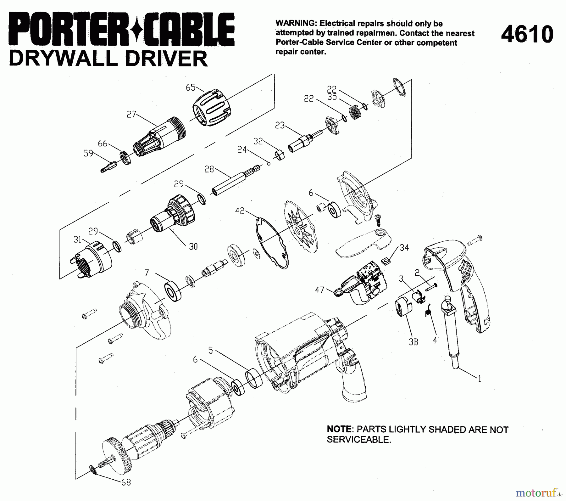 PORTER CABLE Divers 4000 RPM DRYWALL GUN 4610 Seite 1
