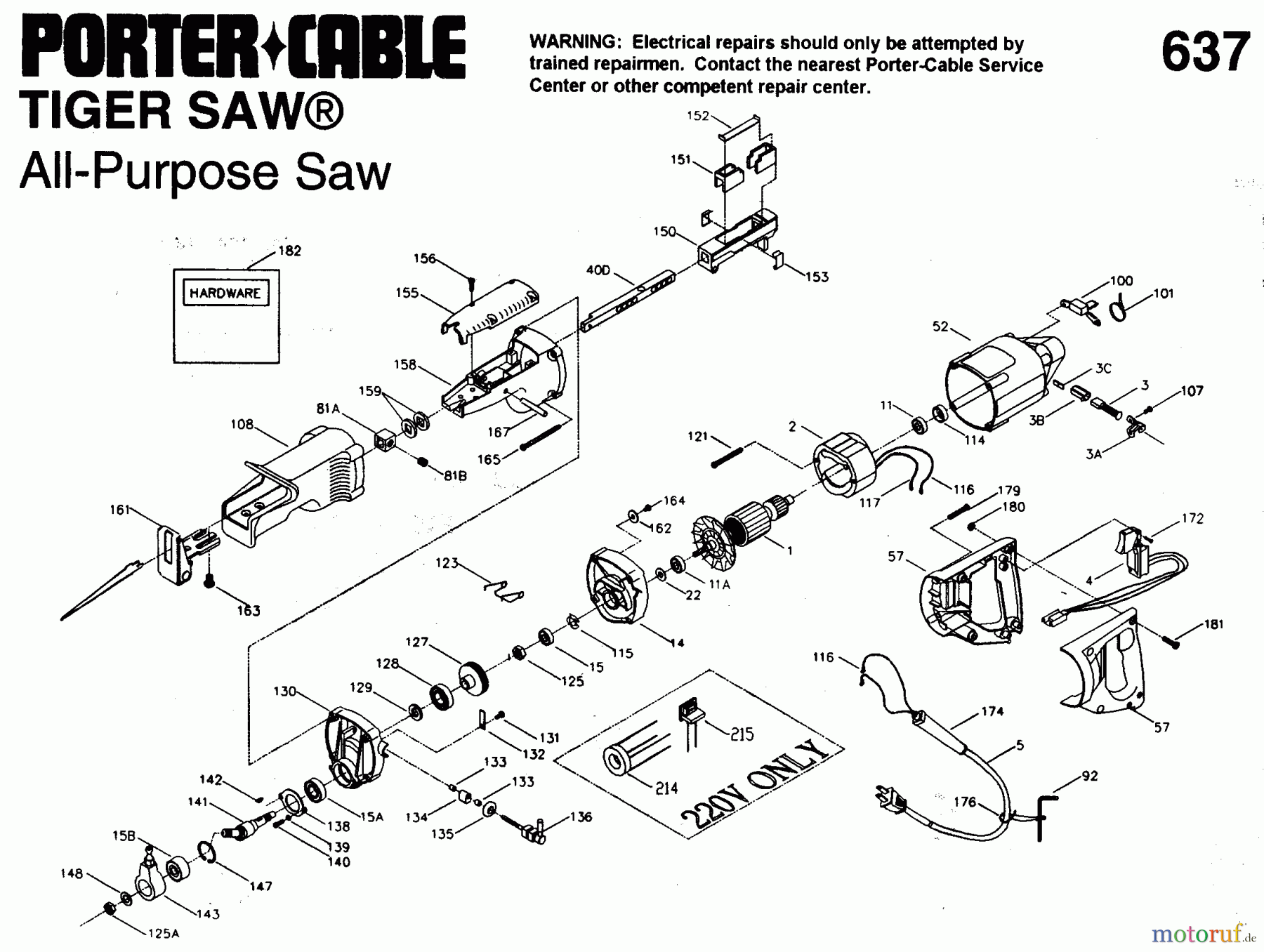 PORTER CABLE Divers V/S TIGER SAW KIT 9637 Seite 1