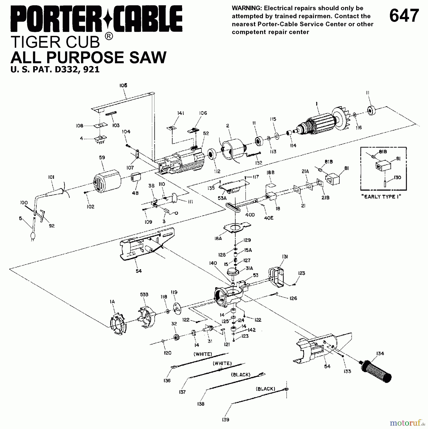  PORTER CABLE Divers TIGER CUB RECIP SAW 647 Seite 1