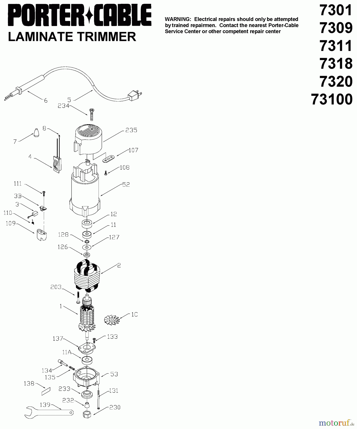 PORTER CABLE Divers 220V LAMINATE TRIM 22-7301-56 Seite 1