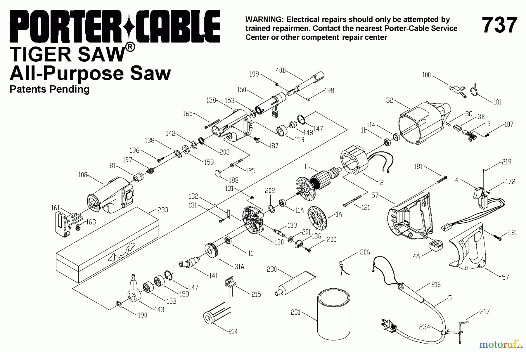 PORTER CABLE Divers TIGER SAW KIT KEYLES PC9737 Seite 1