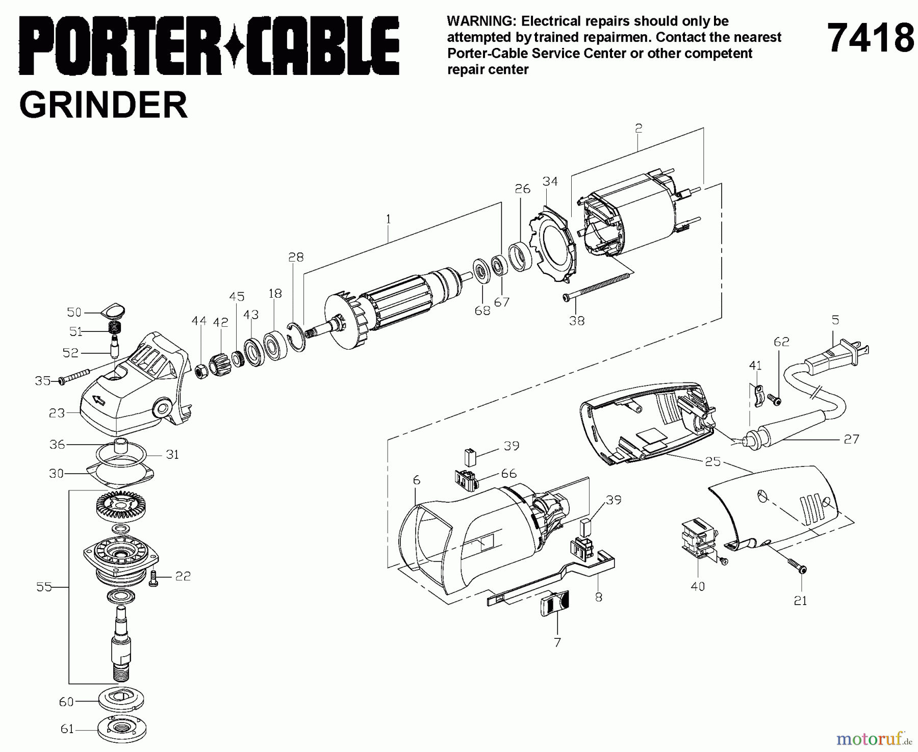 PORTER CABLE Divers 4-1/2IN SLIDE GRINDER 7418 Seite 1