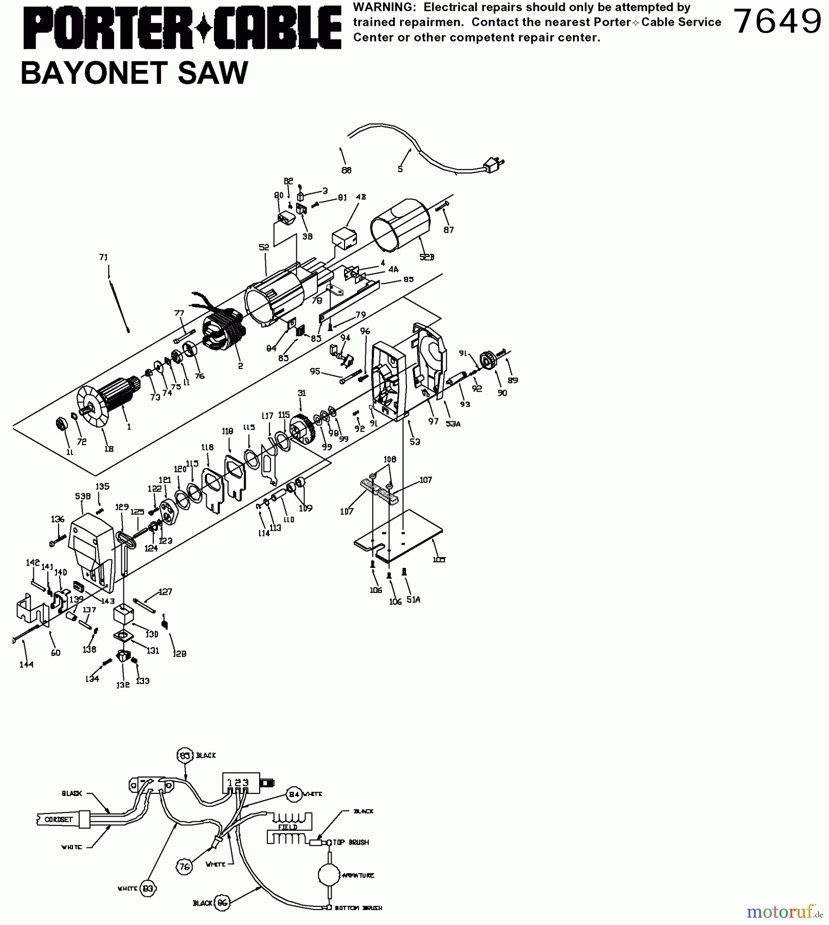 PORTER CABLE Divers BAYONET SAW PC7649 Seite 1