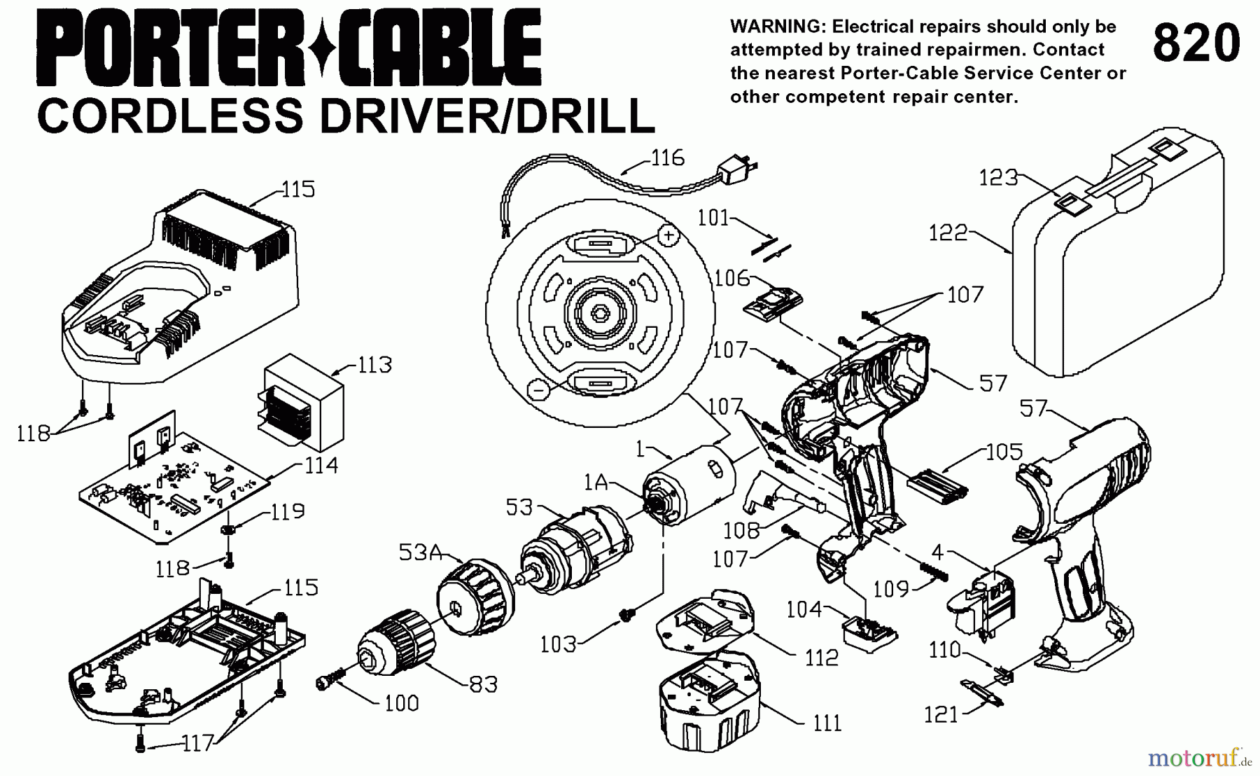 PORTER CABLE Divers 9.6V CDLS DRILL 9820 Seite 1