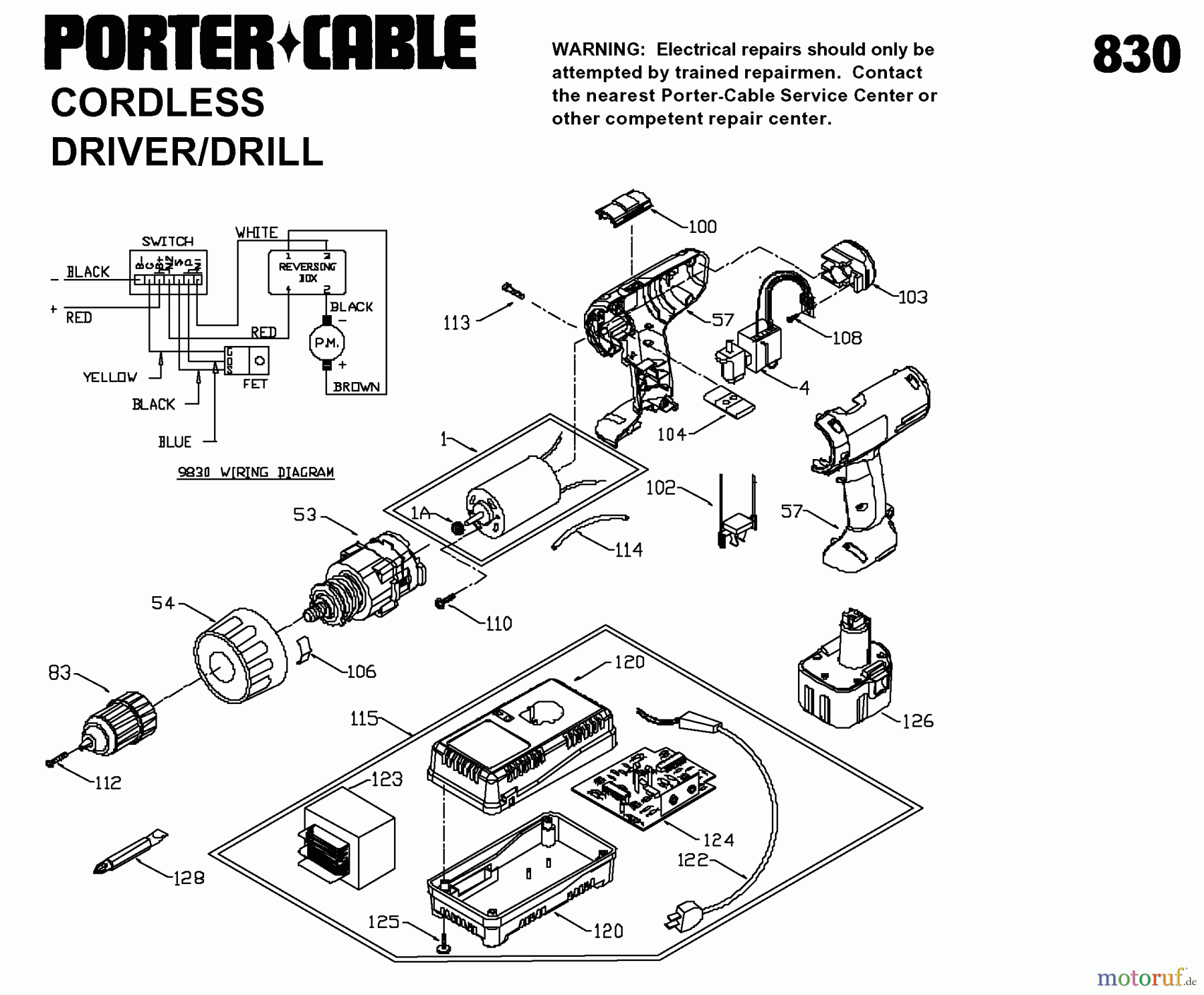PORTER CABLE Divers 3/8IN 9.6V CDLS DRILL 9830 Seite 1