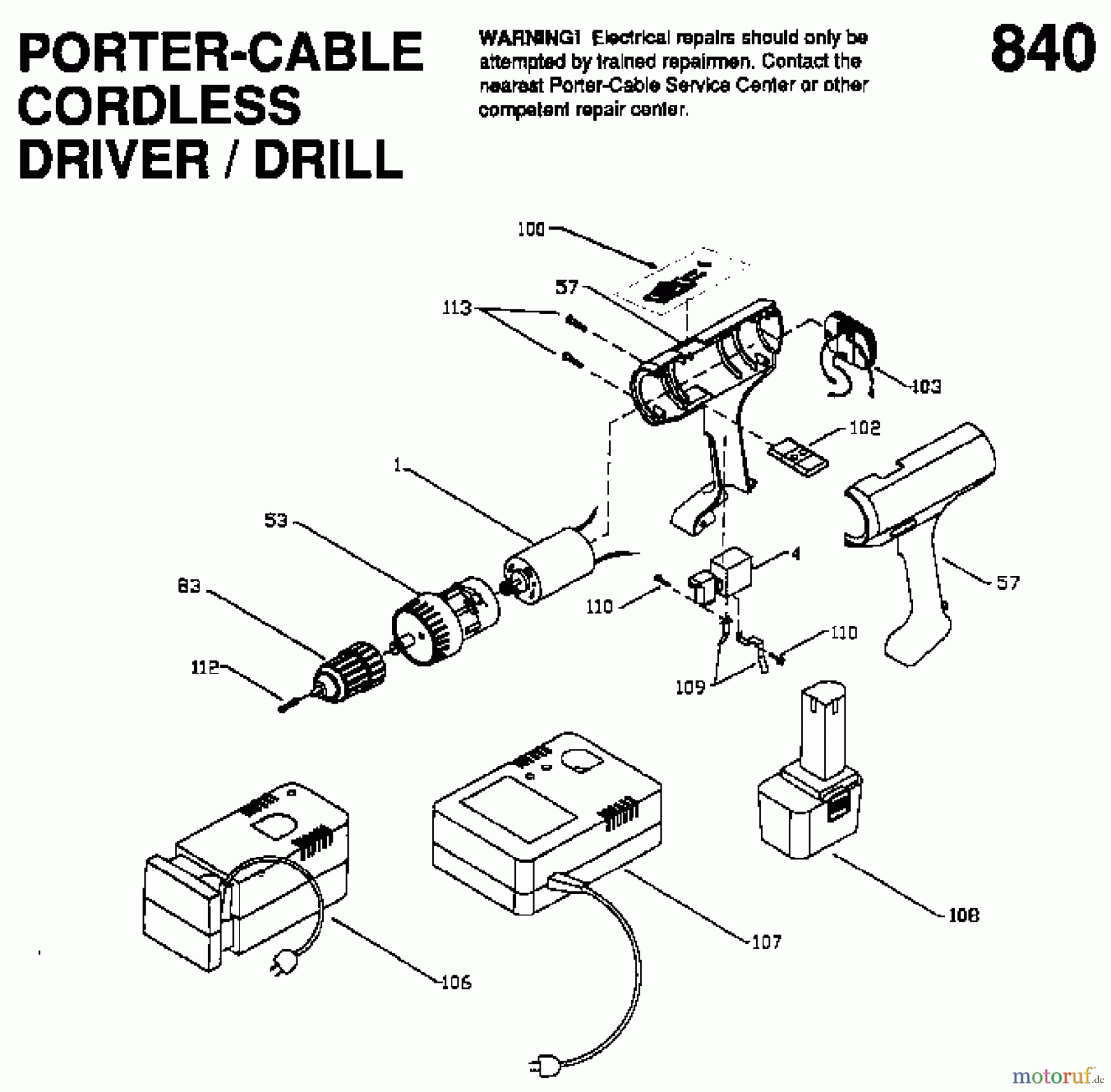 PORTER CABLE Divers 9.6V 3/8 CDLS DRILL 9840 Seite 1