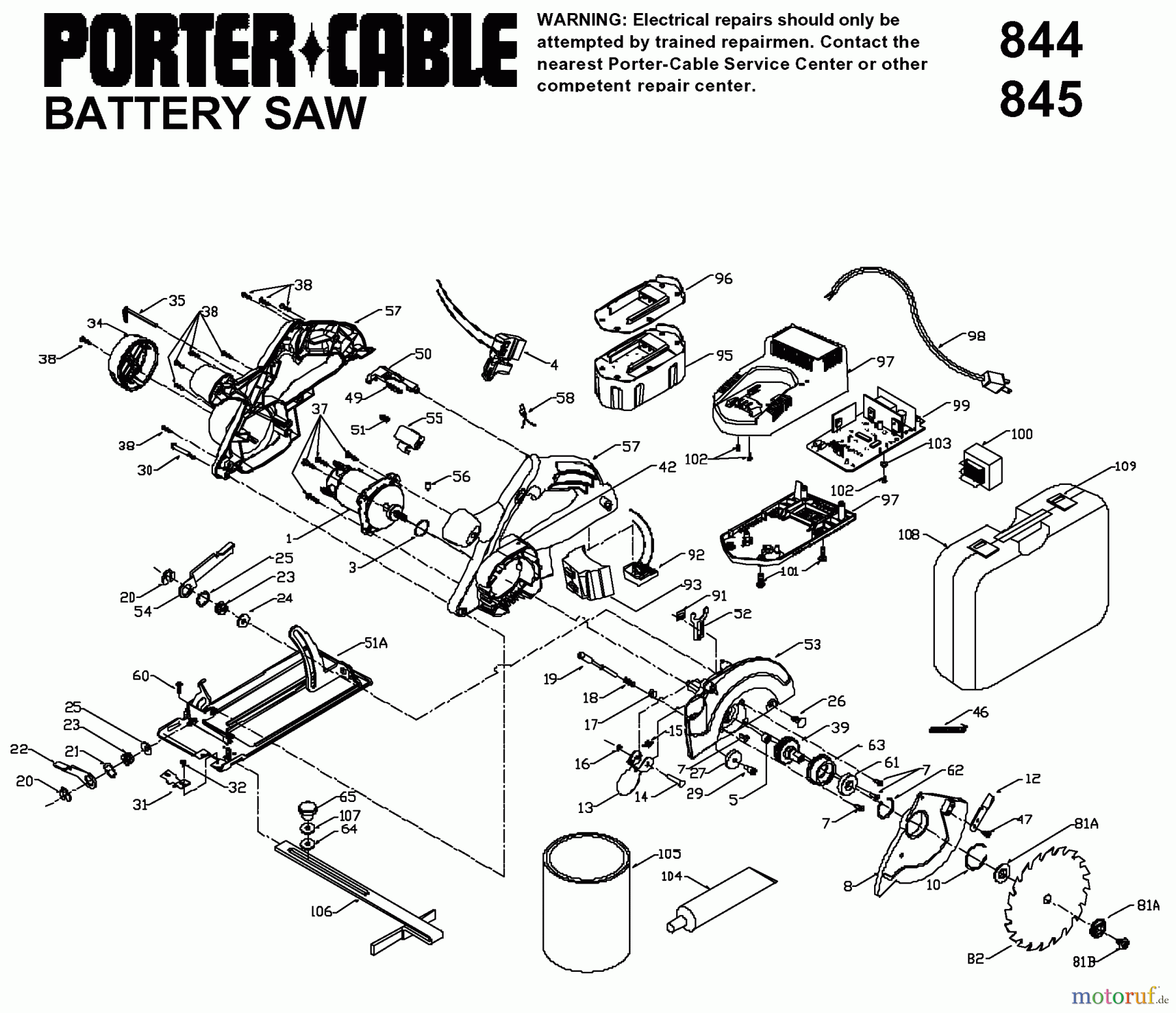 PORTER CABLE Divers 19.2V CIRC SAW 845 Seite 1