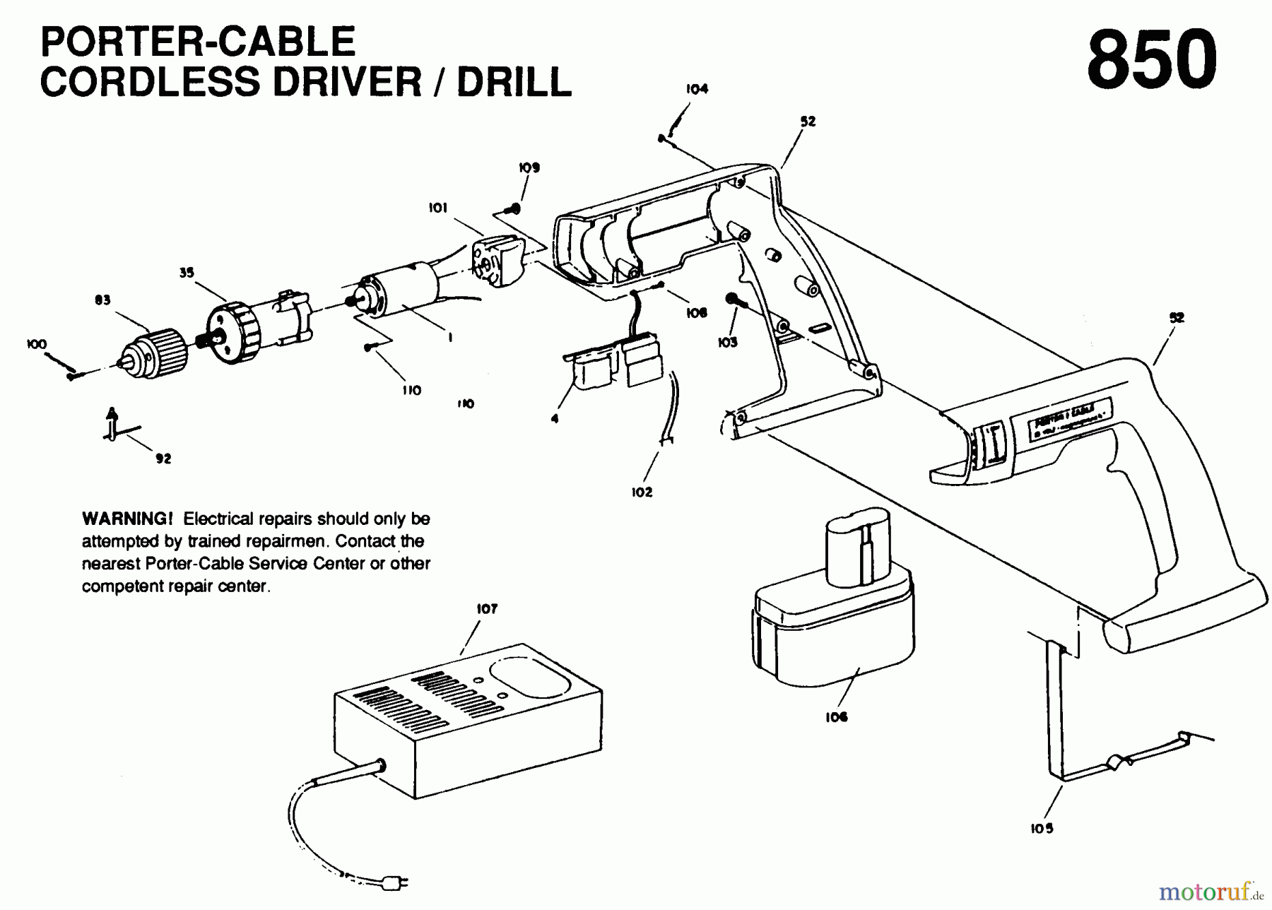 PORTER CABLE Divers CORDLESS 12V DRILL J-850 Seite 1