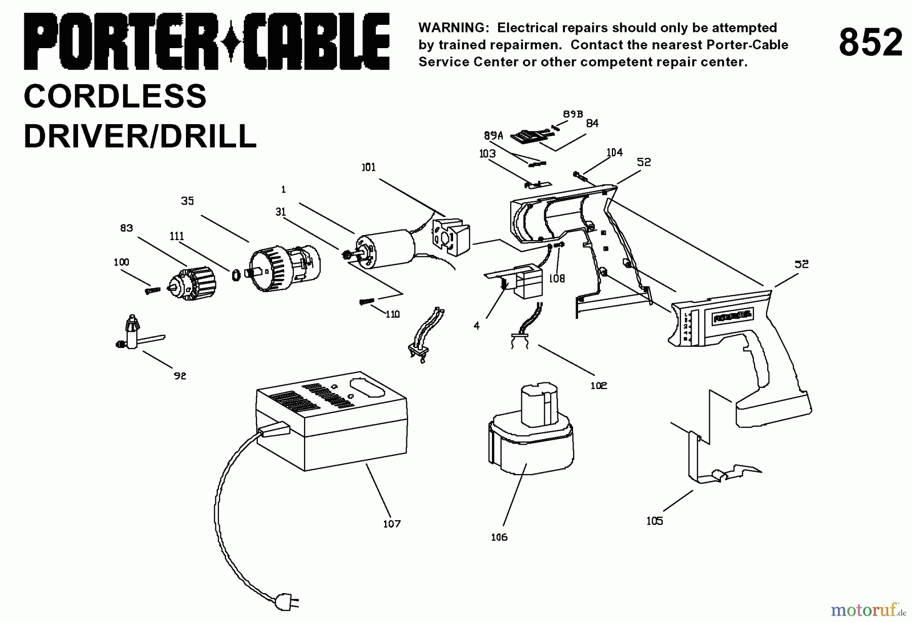 PORTER CABLE Divers CORDLESS 12V DRILL J-852 Seite 1