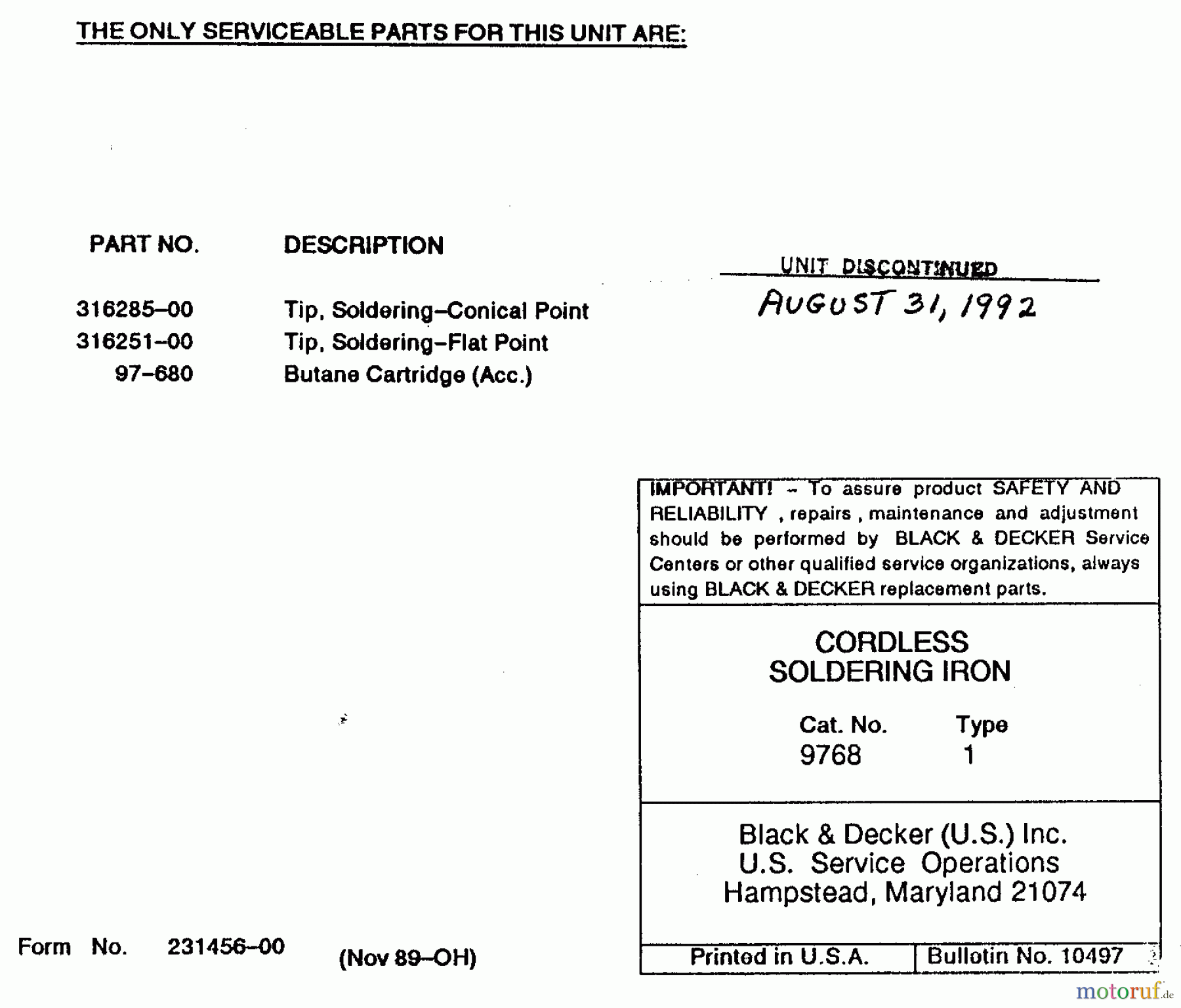 BLACK+DECKER PROFESSIONELL ZUBEHÖR, ANBAUGERÄTE & UNMOTORISIERT CORDLESS SOLDERING IRON 9768 Seite 1