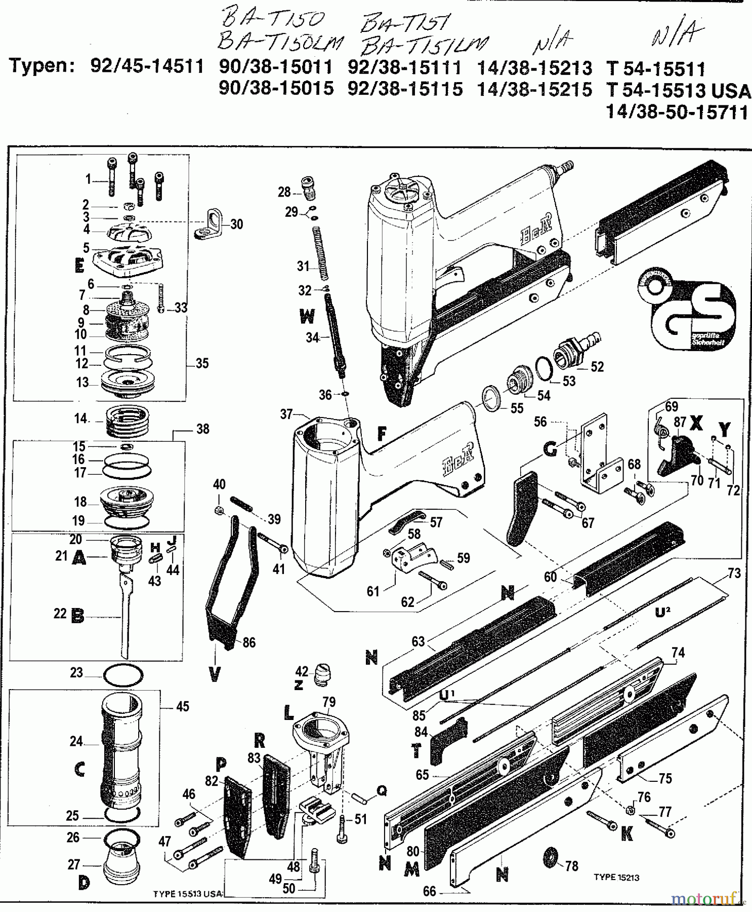  BOSTITCH ACCESSORIES PNEUMATIC TACKER 92/45-14511 Seite 1