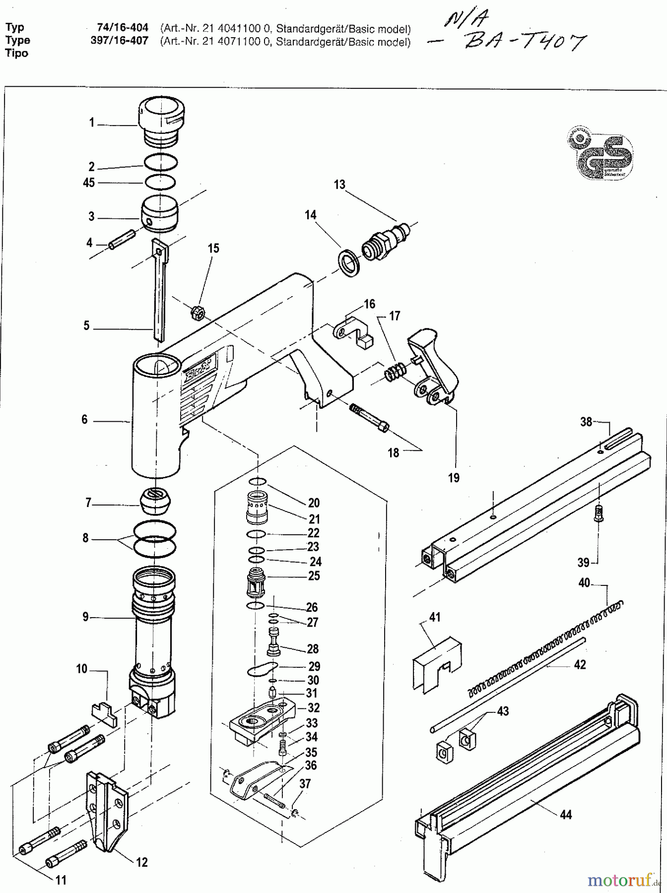 BOSTITCH ACCESSORIES DRUCKLUFTKLAMMER AGRAFEUSE 397/16-407 Seite 1