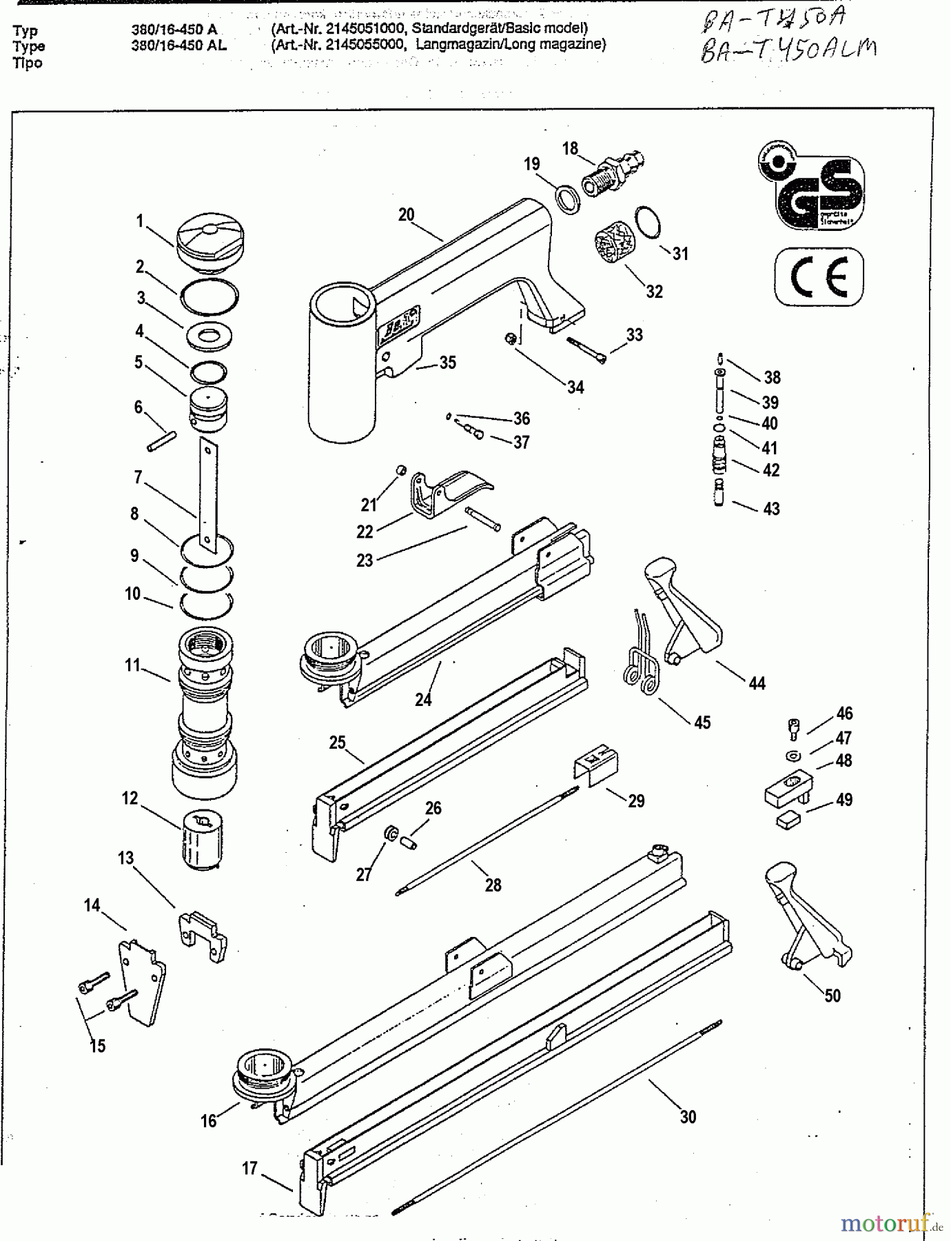 BOSTITCH ACCESSORIES DRUCKLUFTKLAMMER AGRAFEUSE 380/16-450 A Seite 1
