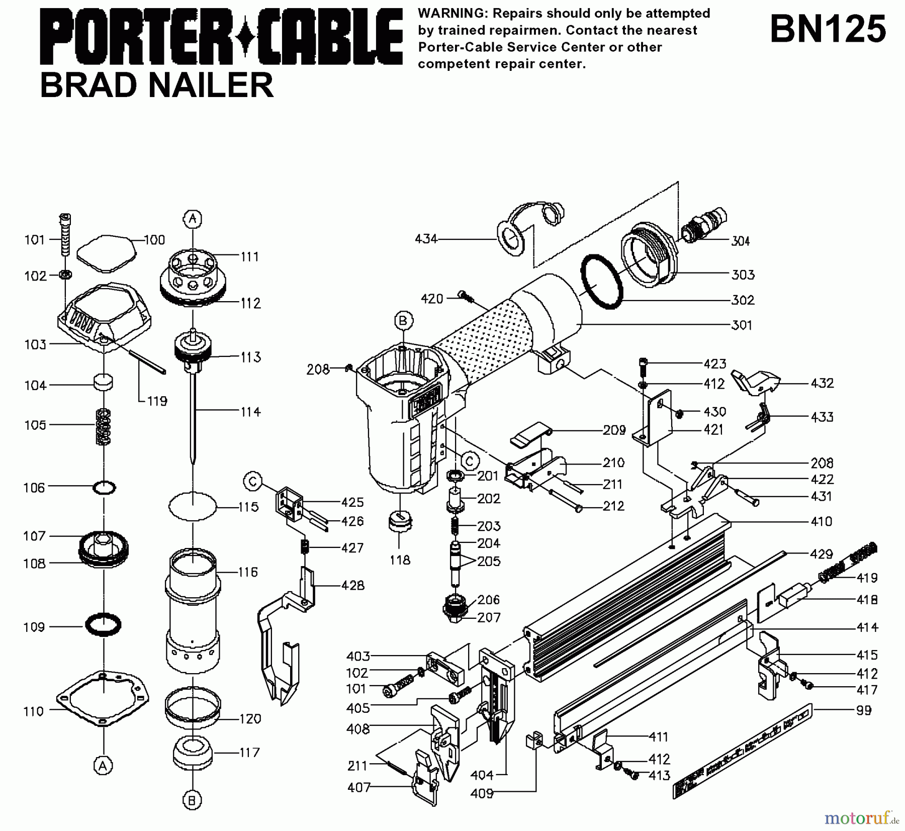 PORTER CABLE Divers 1 1/4IN BRAD NAILER BN125 Seite 1