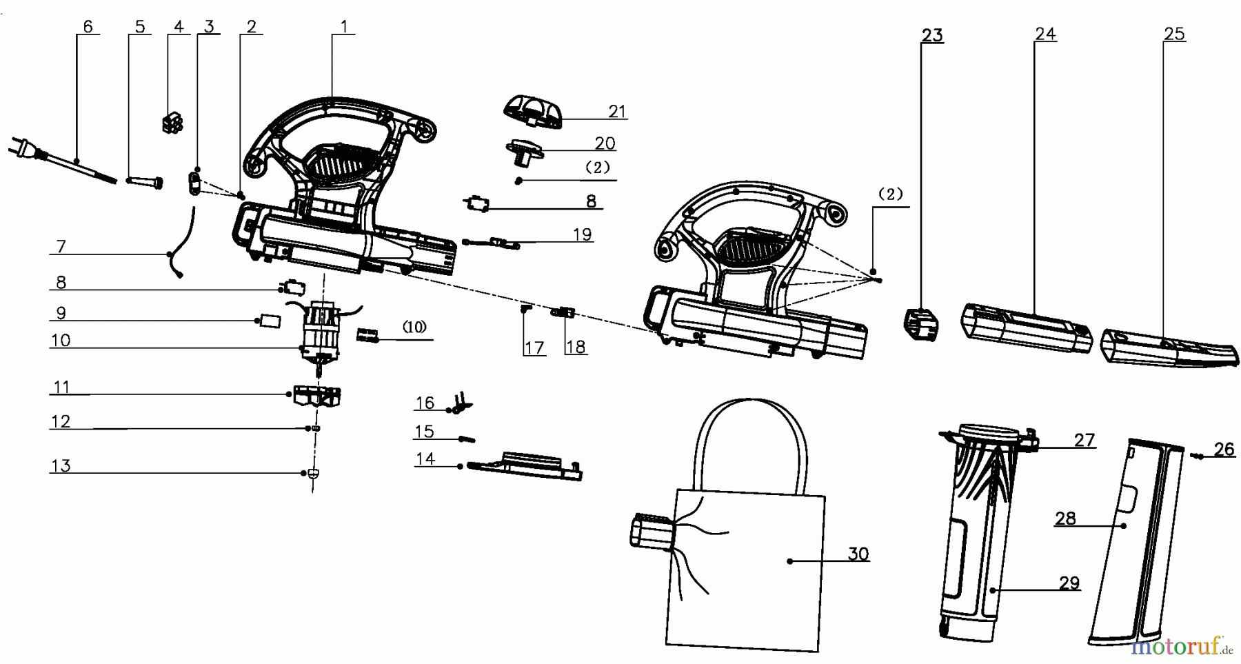  BLACK+DECKER AUSSERHALB RASENMÄHER, HÄCKSLER UND KEHRMASCHINEN GEBLÄSESTAUBSAUGER BV25 Seite 1