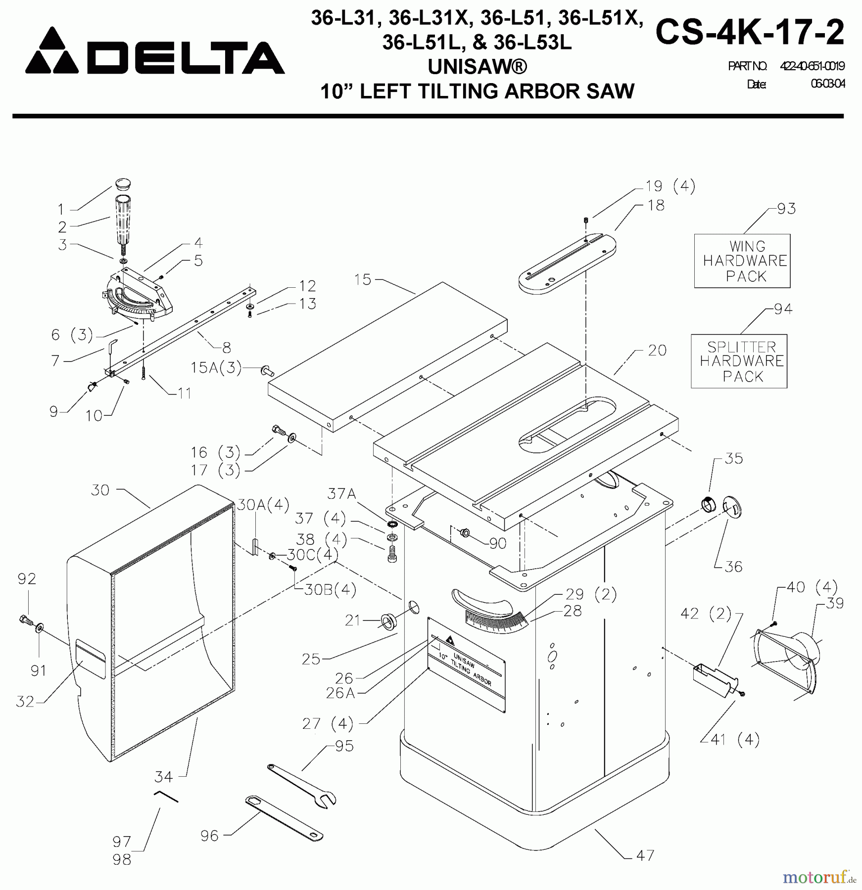  DELTA Divers LEFT TILT UNISAW 36-L53L-575-U50 Seite 1