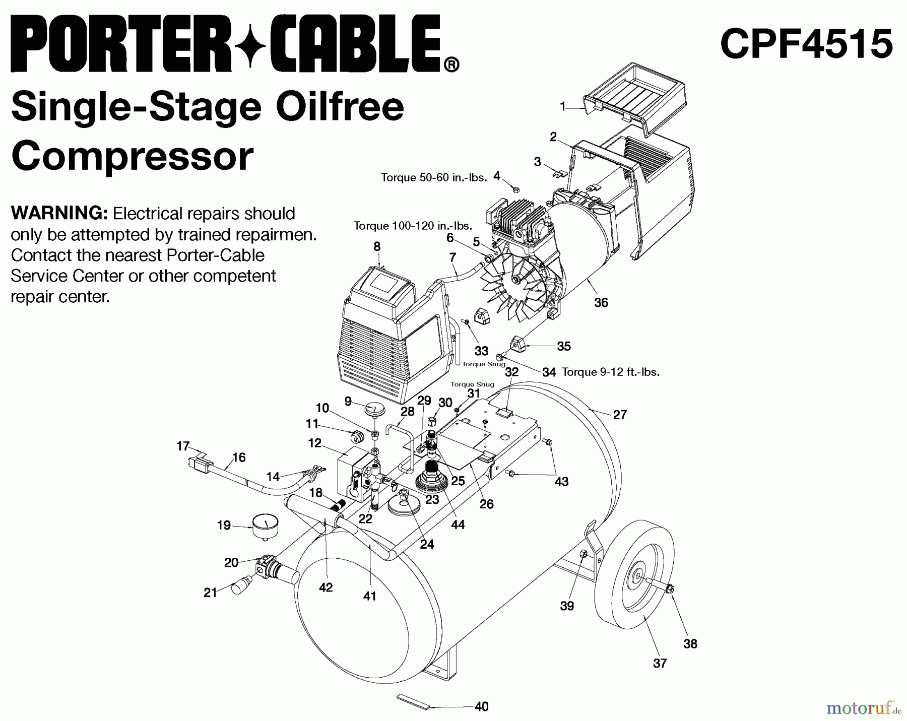 PORTER CABLE Divers A 4.5HP 15G HP PL 1STG 12 CPF4515 Seite 1