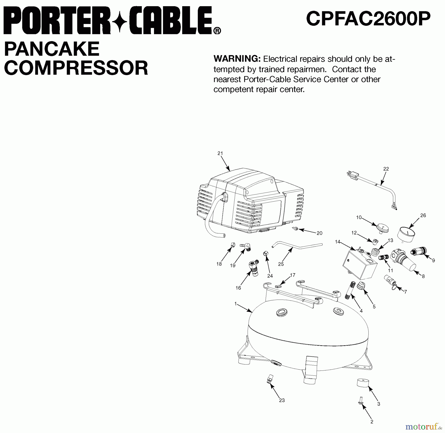  PORTER CABLE Divers A 2.0HP 6G PC UM 1STG 120 CPFAC2600P Seite 1