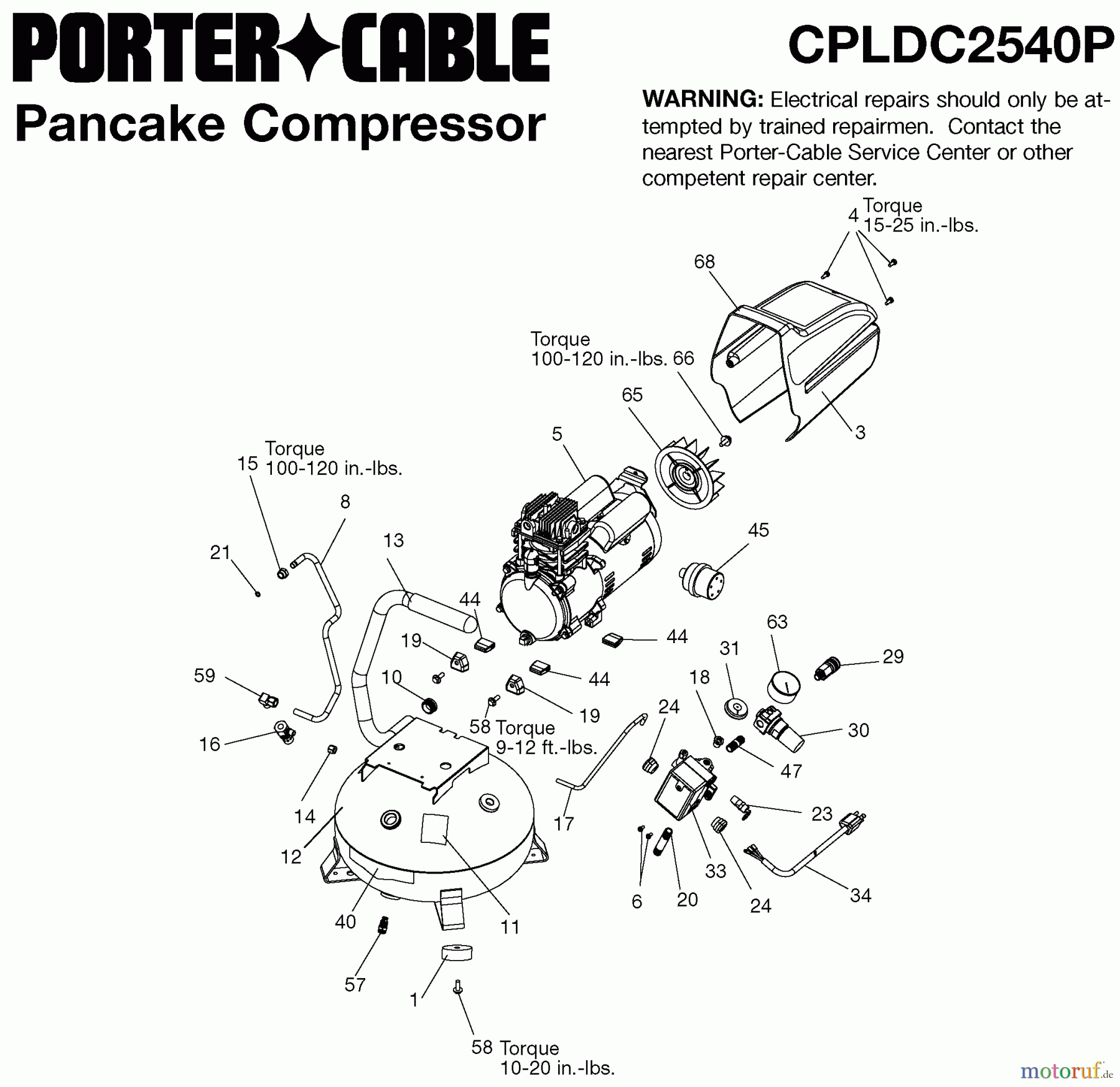 PORTER CABLE Divers A 2.5HP 4G PC DL 1STG 120 CPLDC2540P Seite 1