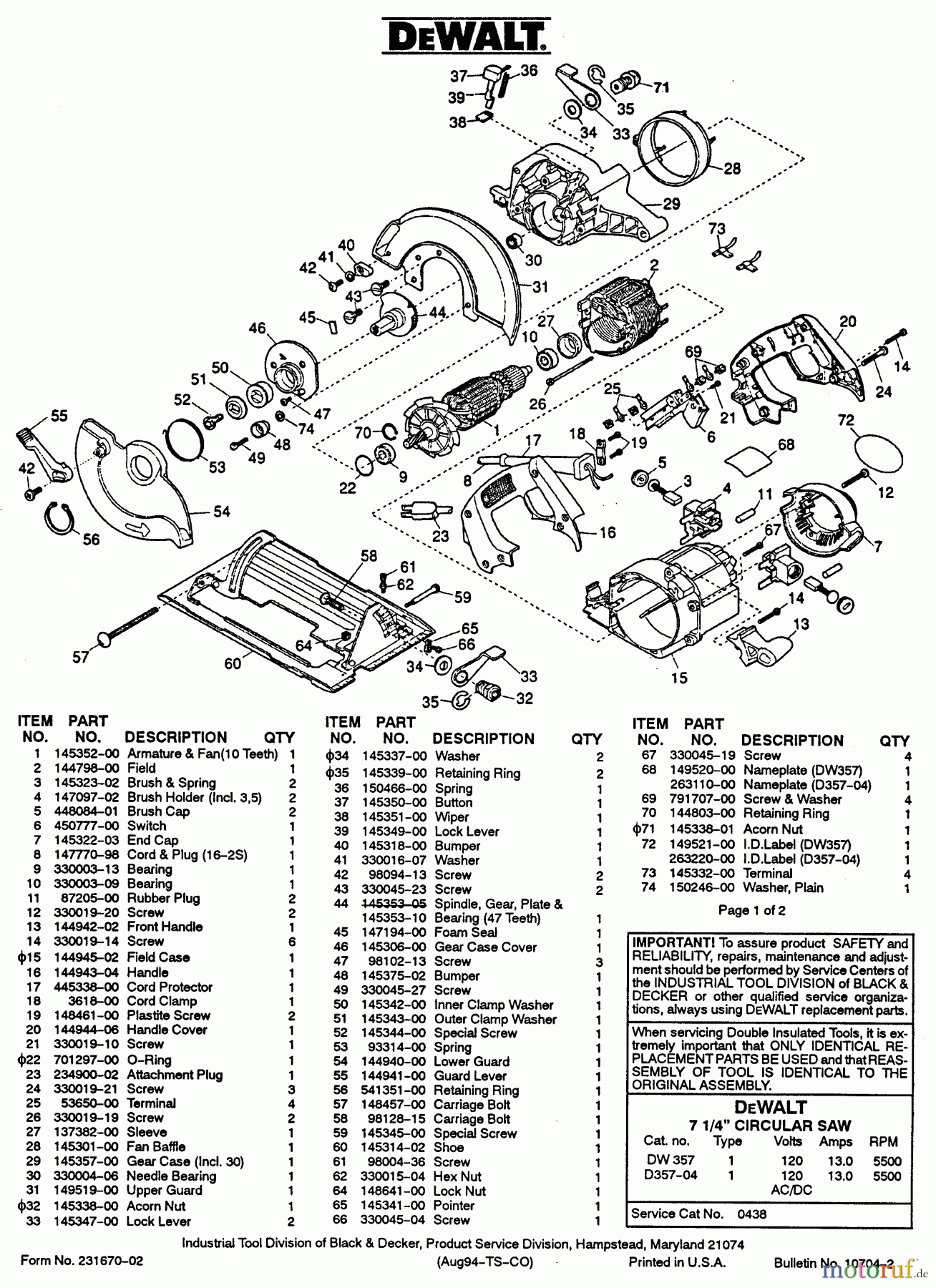 DEWALT Divers KREISSGE D357-04 Seite 1