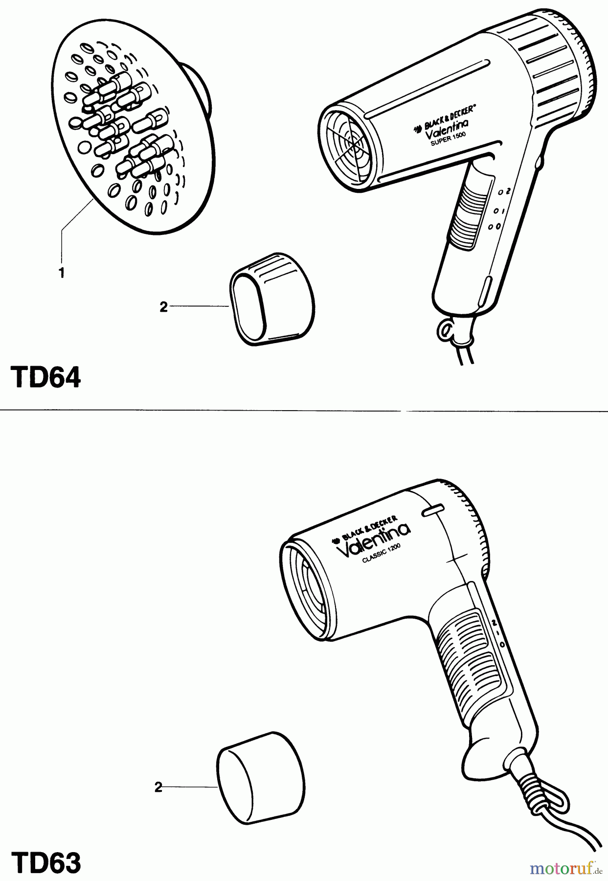  BLACK+DECKER HAUSHALT PERSÖNLICHE PFLEGE HAARTROCKNER TD64 Seite 1