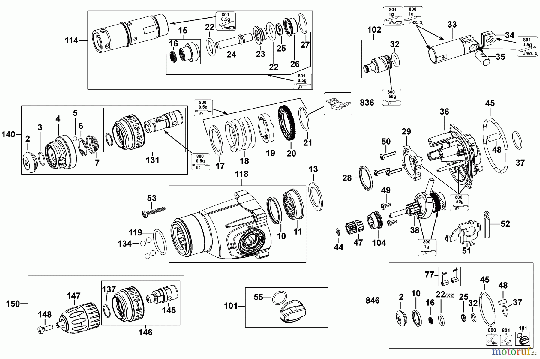  DEWALT Bohrhämmer Bohrhämmer SDS-PLUS 800W SDS plus HAMMER - 3 D25134K Seite 1