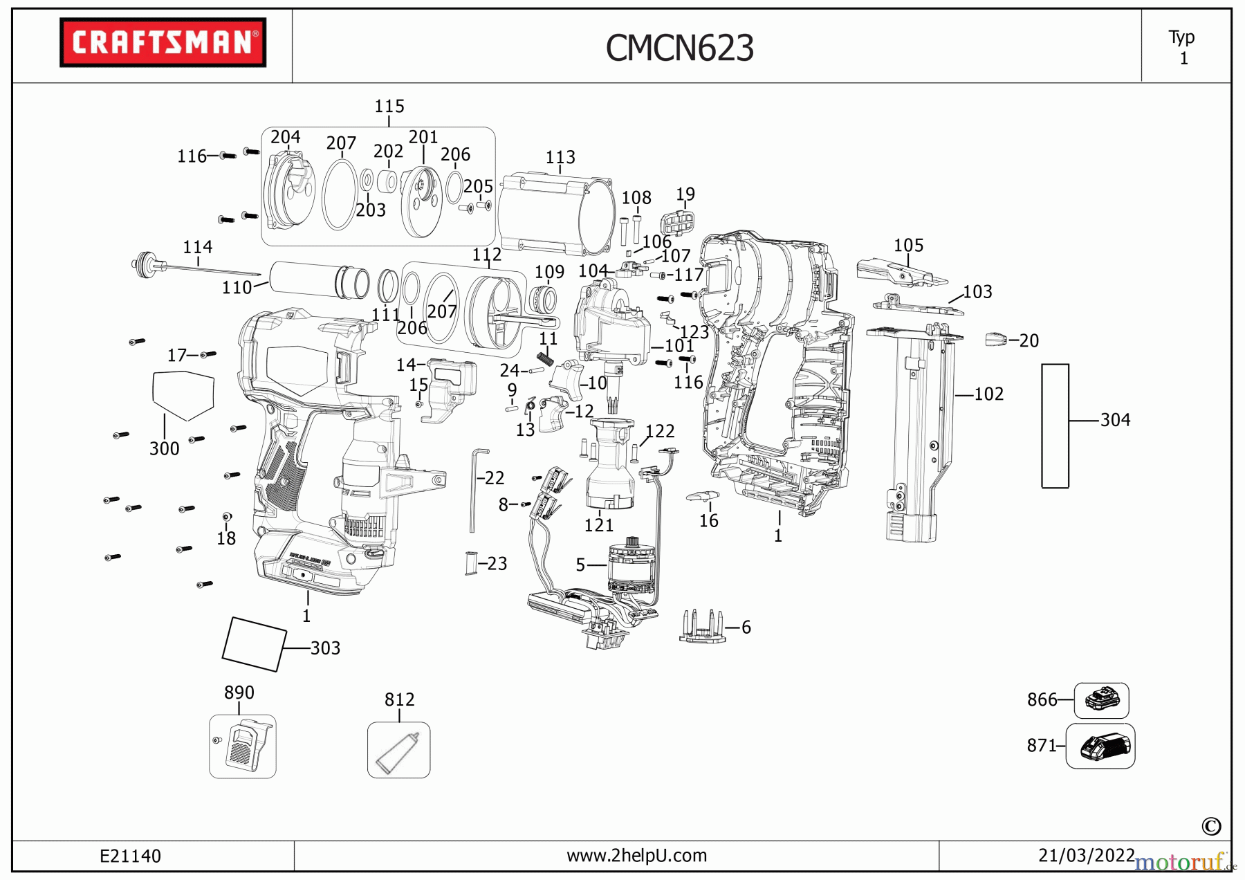  CRAFTSMAN CORDLESS NAILERS PIN NAGLER CMCN623BR Seite 1