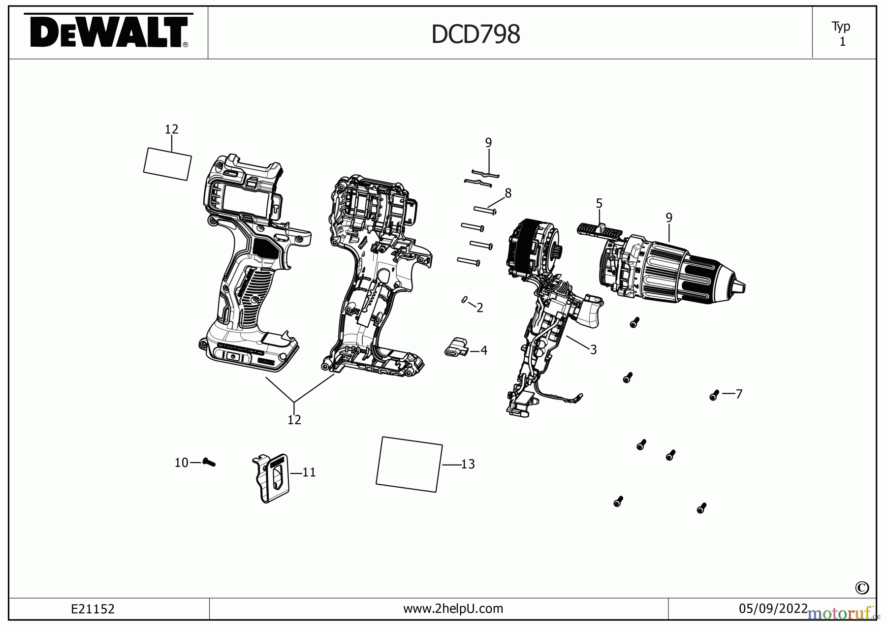 DEWALT AKKUBOHRER DRILLS, 20V BOHRHAMMER DCD798B Seite 1