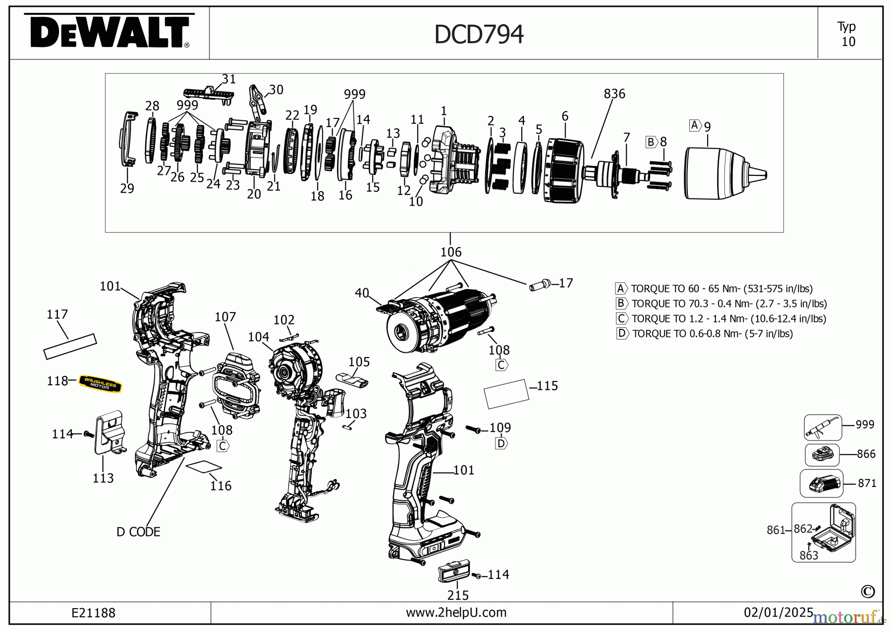 DEWALT AKKUBOHRER CDLS DRILLS 18V BOHRHAMMER DCD794D2T Seite 1