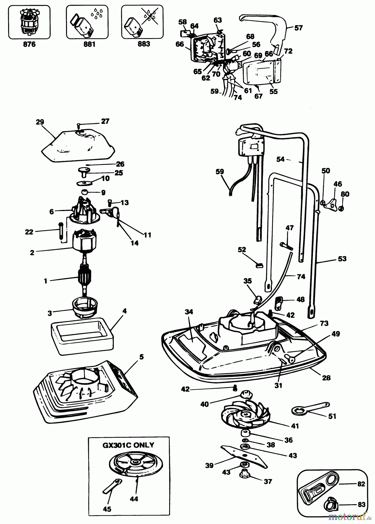 BLACK+DECKER AUSSERHALB RASENMÄHER, SCHNEEFRÄSEN LUFTKISSENMÄHER GX301 Seite 1