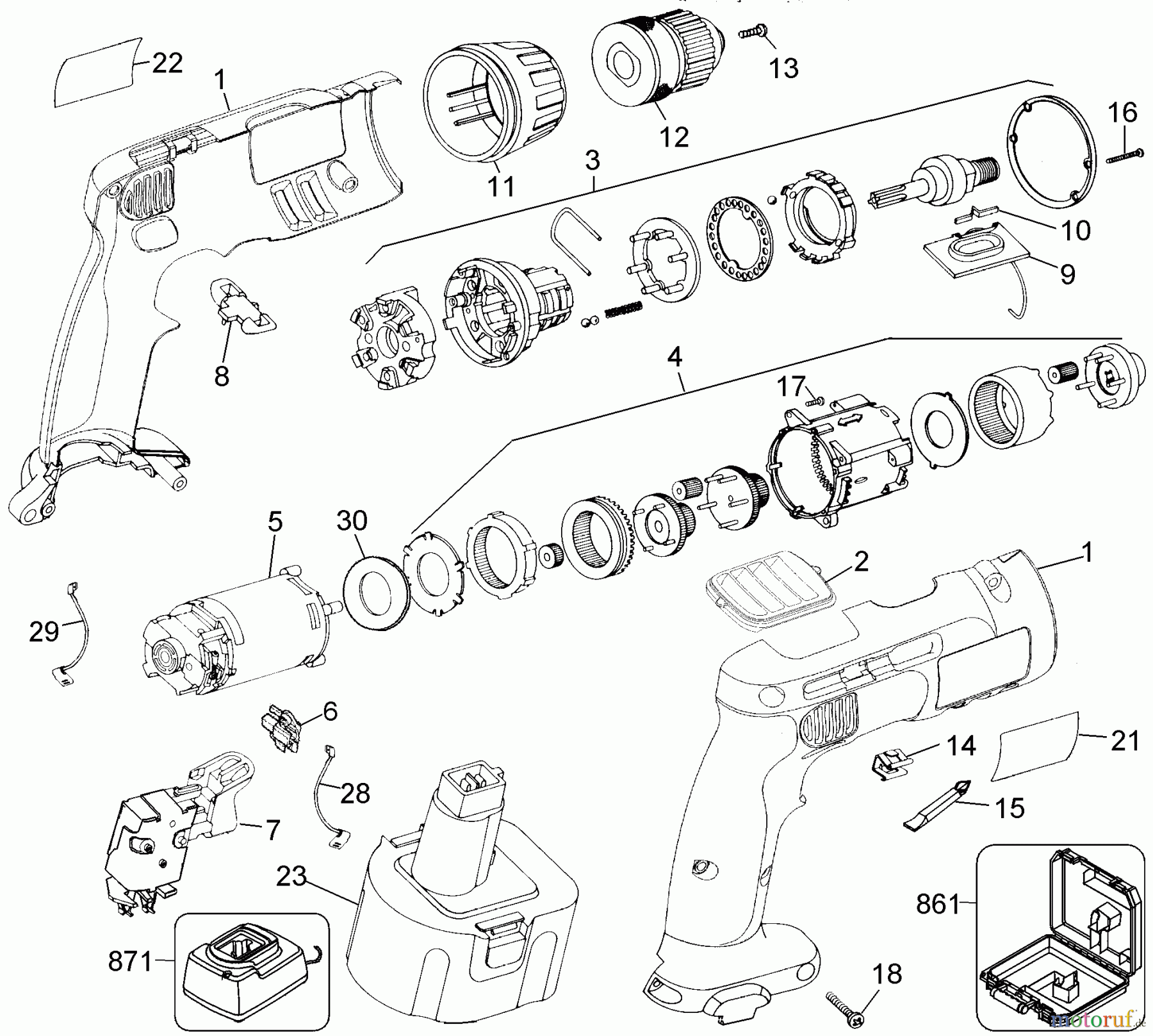  DEWALT Divers AKKU-BOHRMASCHINE DW961K2 Seite 1