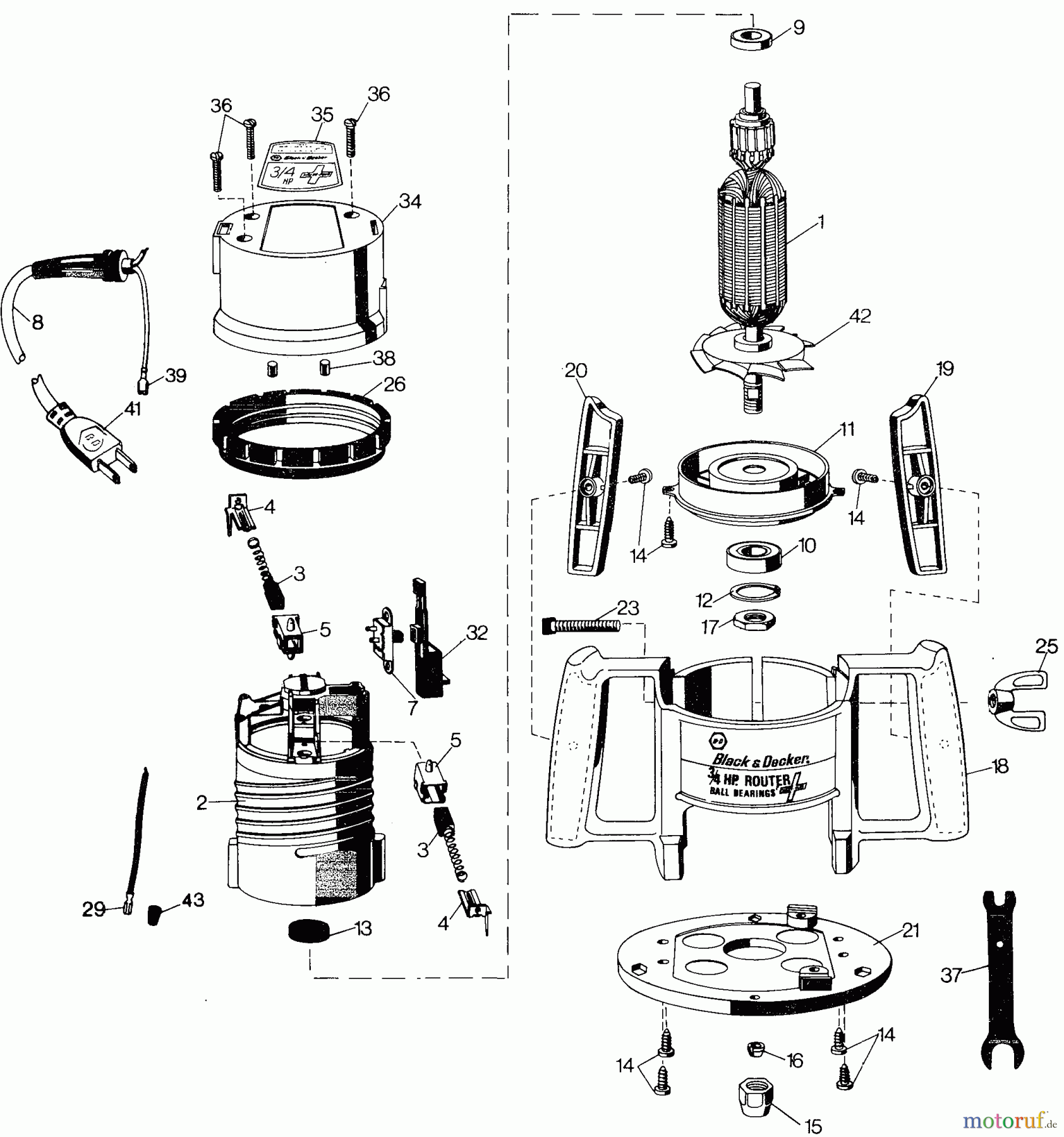 BLACK+DECKER INNENAUSSTATTUNG OBERFRÄSEN, ABRICHTHOBELMASCHINEN UND FRÄSER 1 H.P. ROUTER 7604 Seite 1