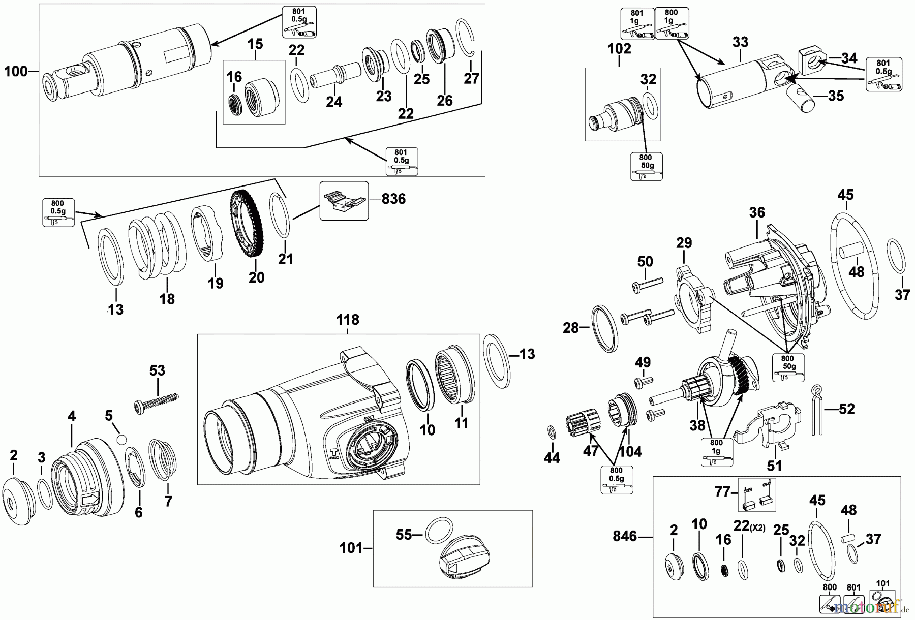  DEWALT Bohrhämmer Bohrhämmer SDS-PLUS 1IN D-HANDL ROT HAMR D25262K Seite 1