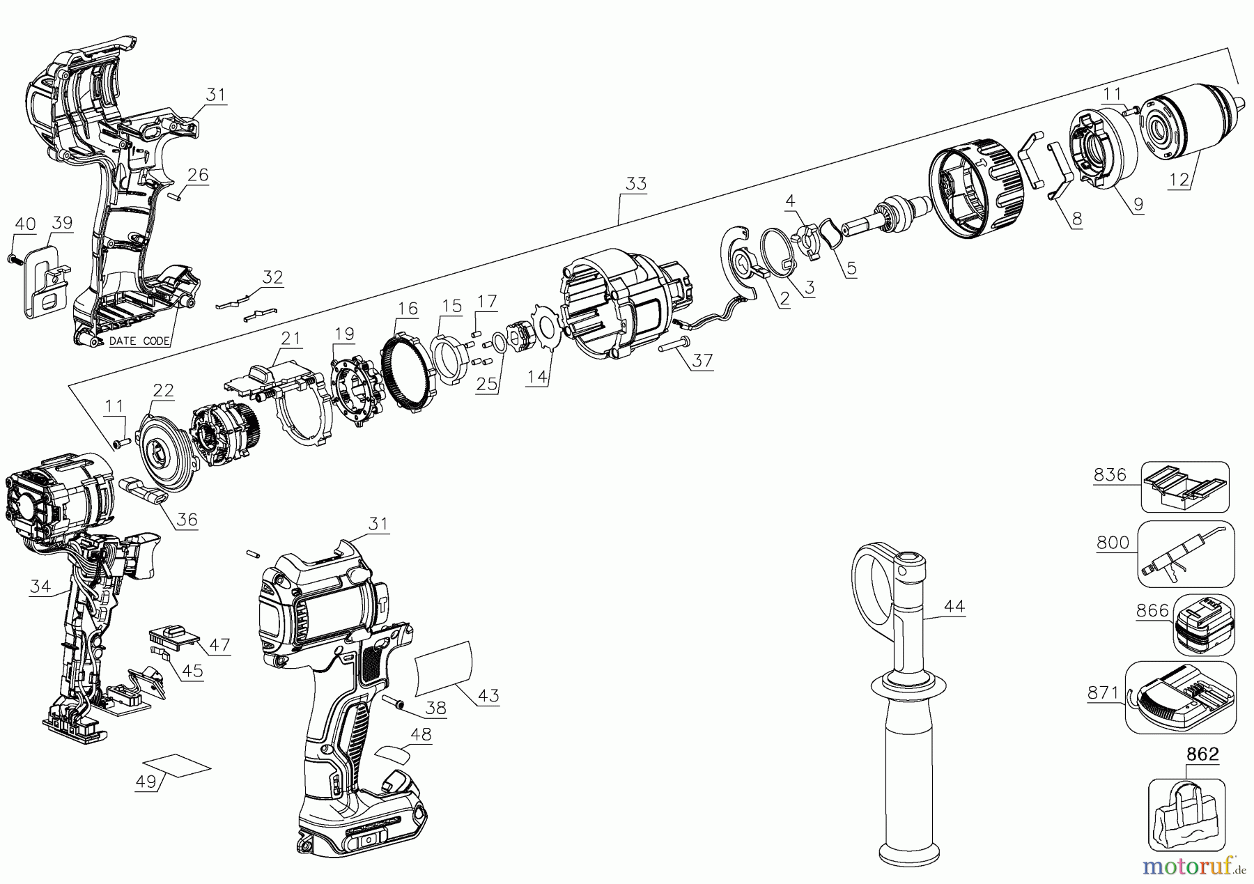 DEWALT AKKUBOHRER DRILLS, 20V BOHRHAMMER DCD998BR Seite 1