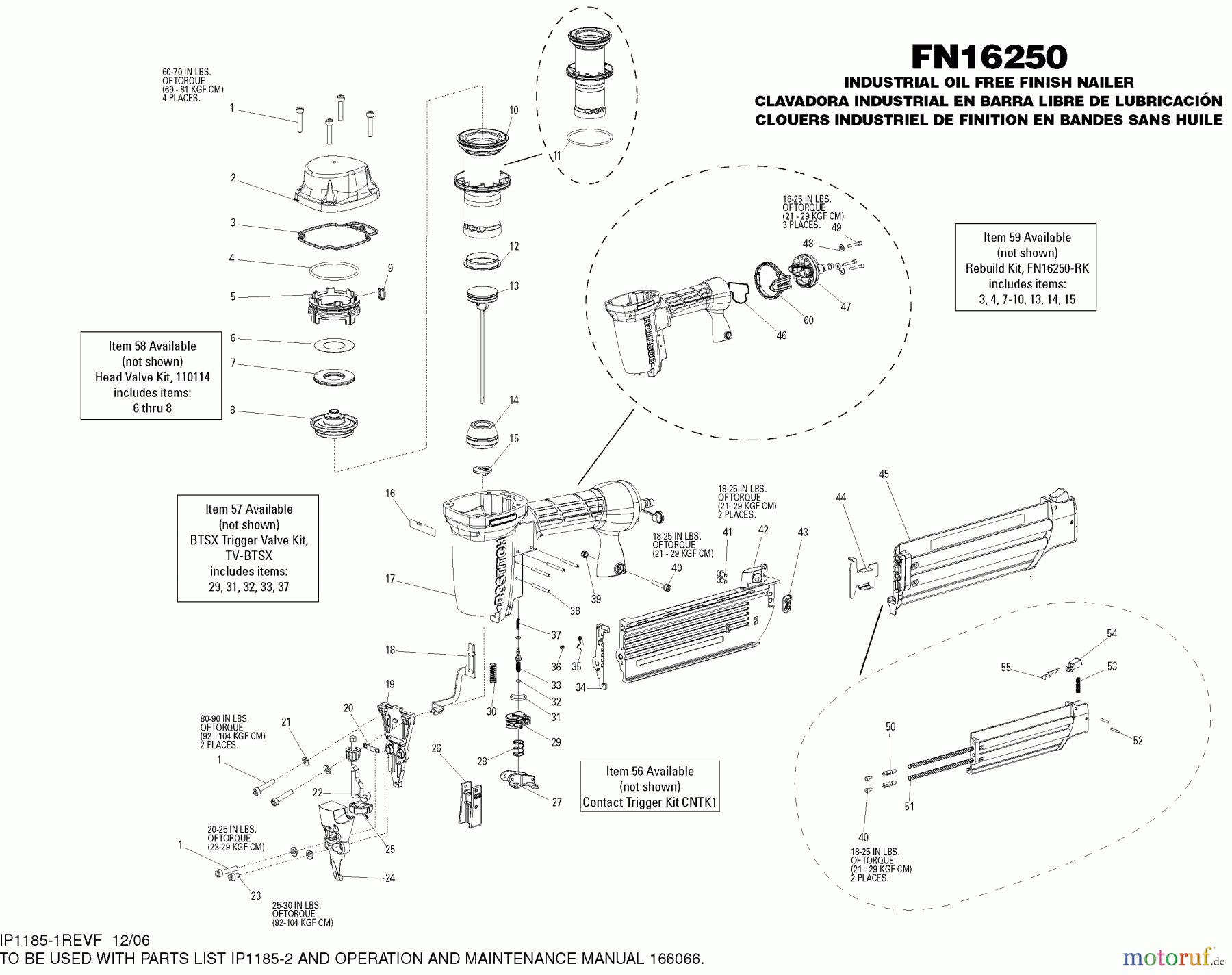 BOSTITCH NAILERS 16G FIN NAILER FN16250K-2 Seite 1