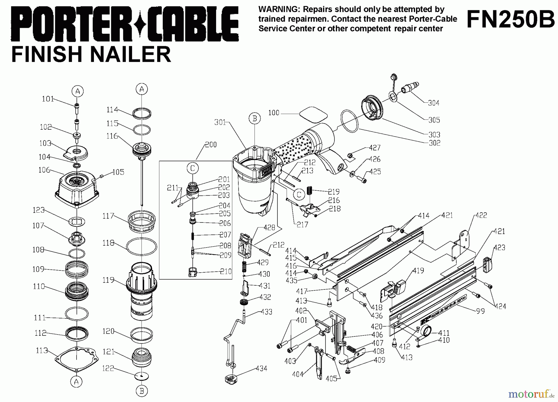 PORTER CABLE Divers 53444 FN250B Seite 1