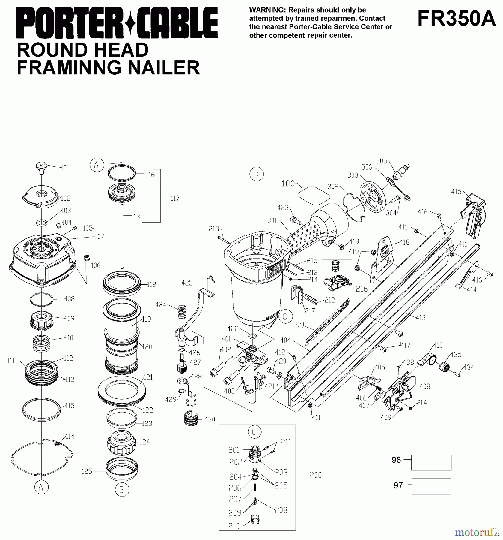 PORTER CABLE Divers 3-1/2IN RH FRAMER FR350A Seite 1