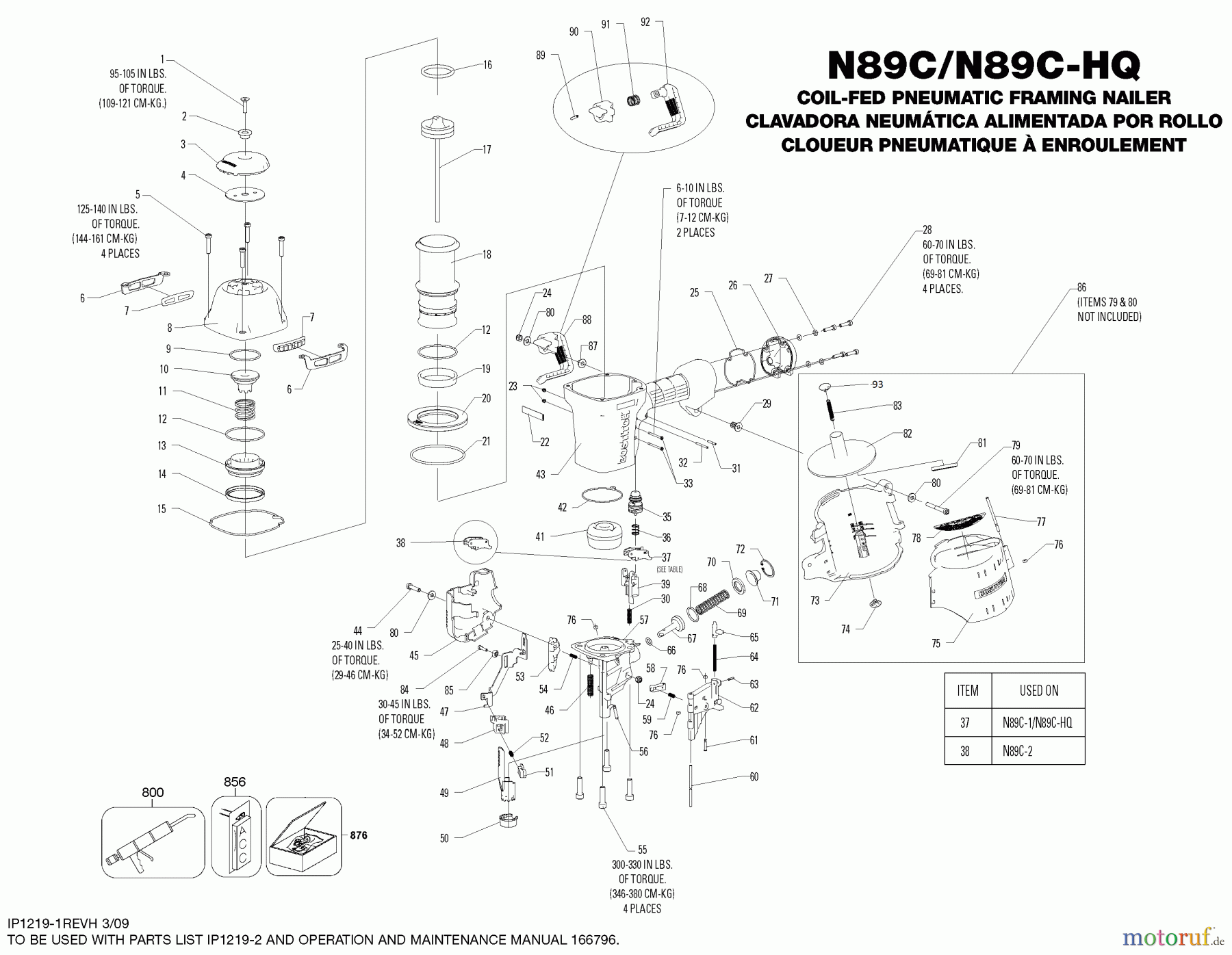 BOSTITCH NAILERS COIL FRAMING NAILR N89C-1 Seite 1