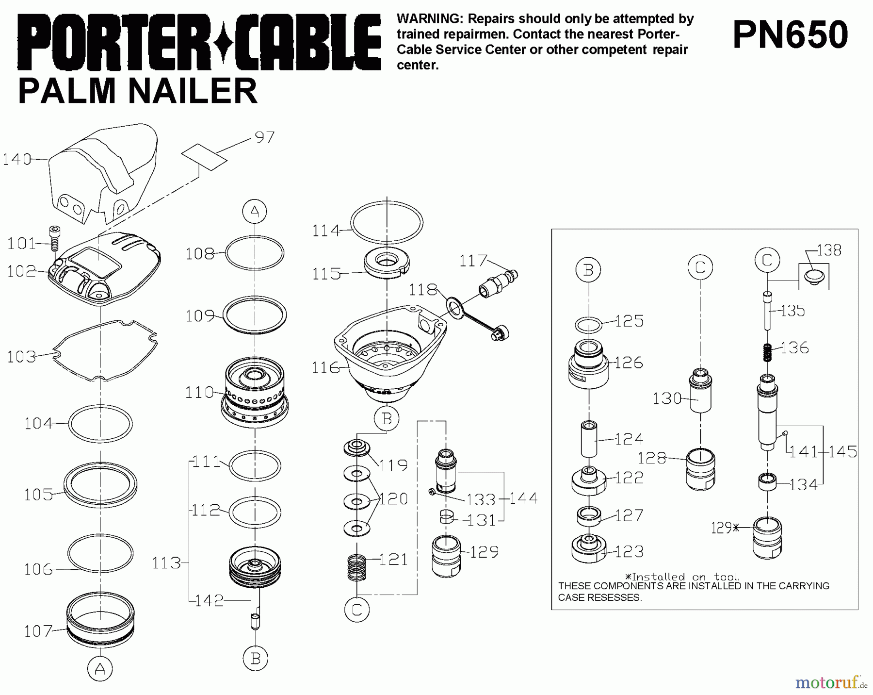 PORTER CABLE Divers PALM NAILER KIT PN650 Seite 1