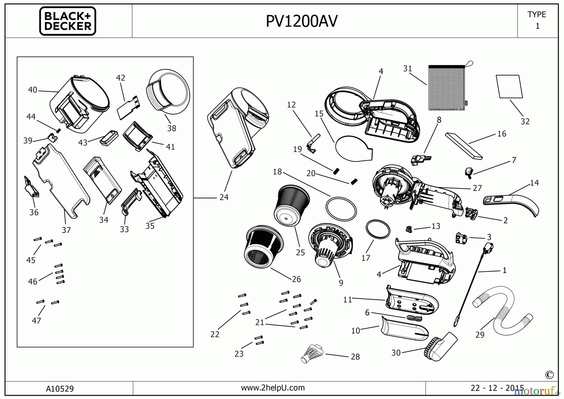 BLACK+DECKER HAUSHALT REINIGUNG STAUBSAUGER PV1200AV05 Seite 1