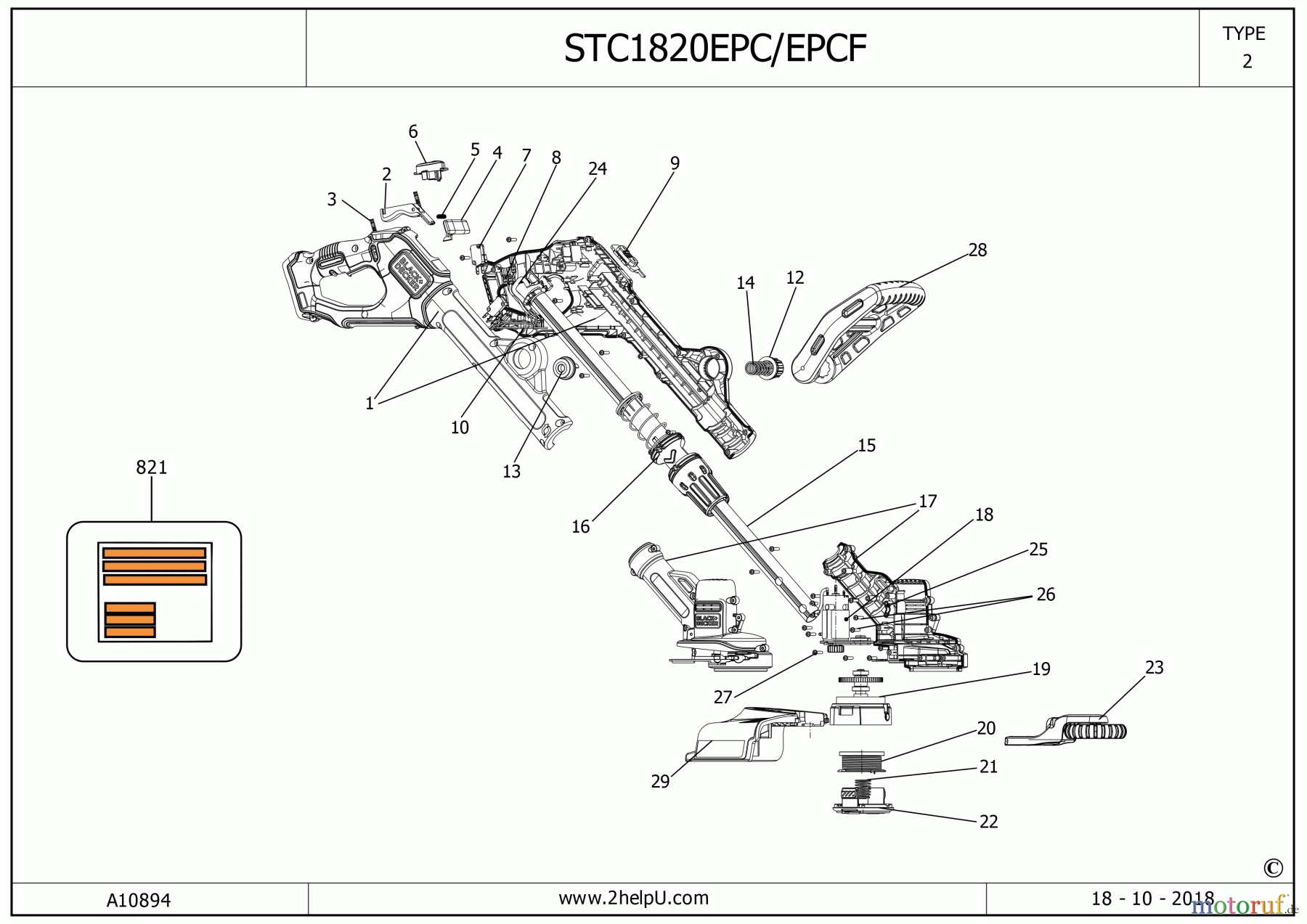 BLACK+DECKER AUSSERHALB HECKENSCHEREN, FADENTRIMMER, SCHEREN AKKU-RASENTRIMMER STC1820EPCB Seite 1
