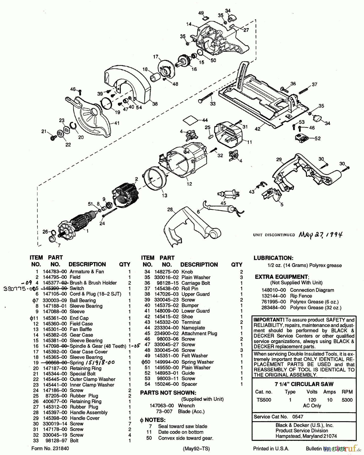 BLACK+DECKER Divers 7 1/4 CIRC.SAW TS500 Seite 1