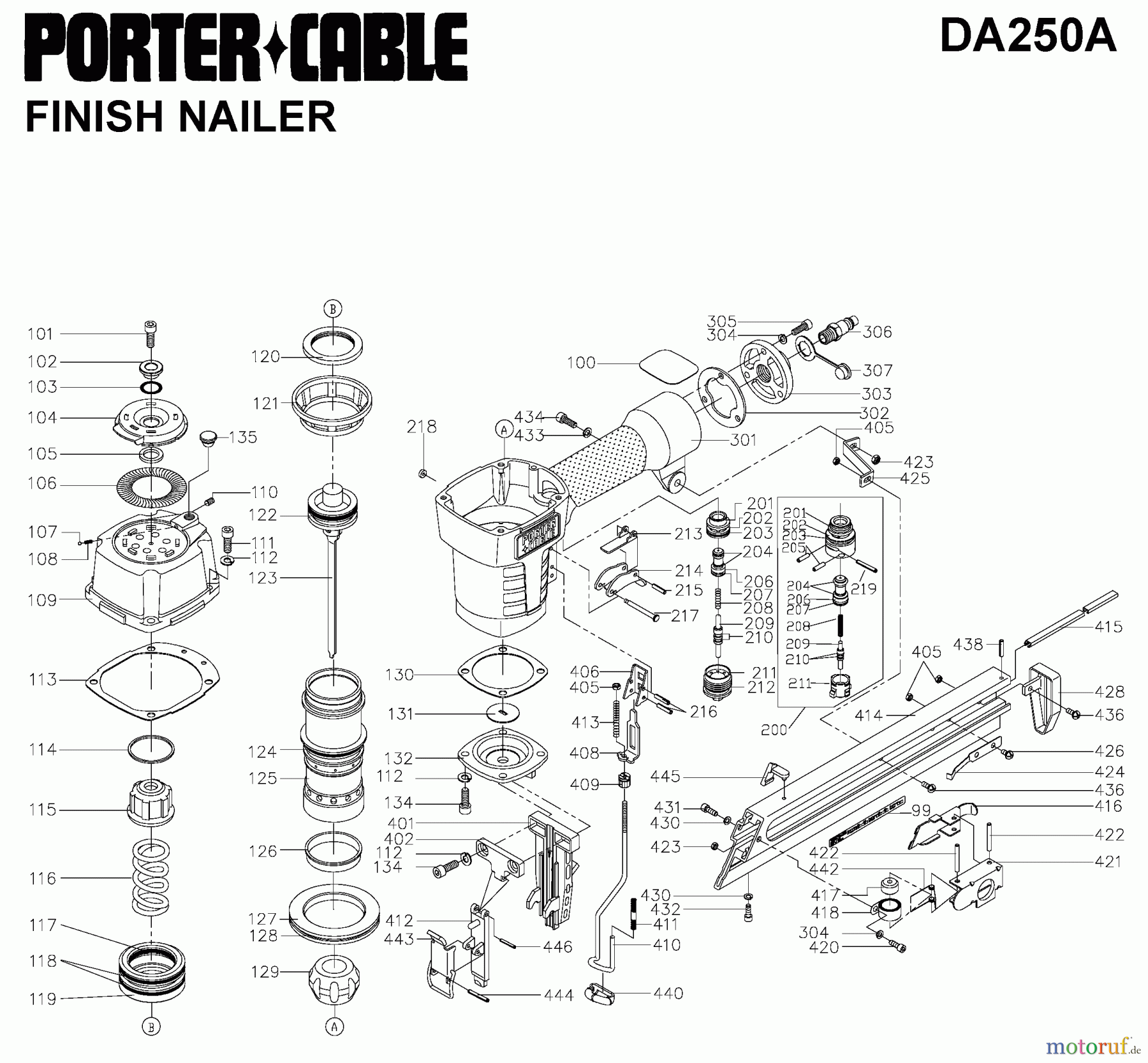 PORTER CABLE Divers 2 1/2IN ANGLE NAILER DA250A Seite 1