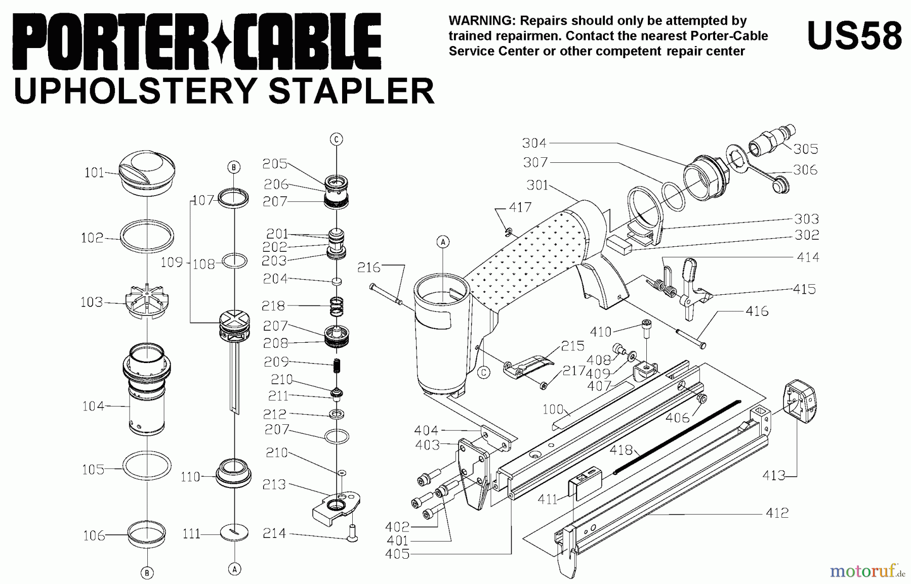  PORTER CABLE CORDLESS NAILERS/STAPLERS 54113 US58 Seite 1