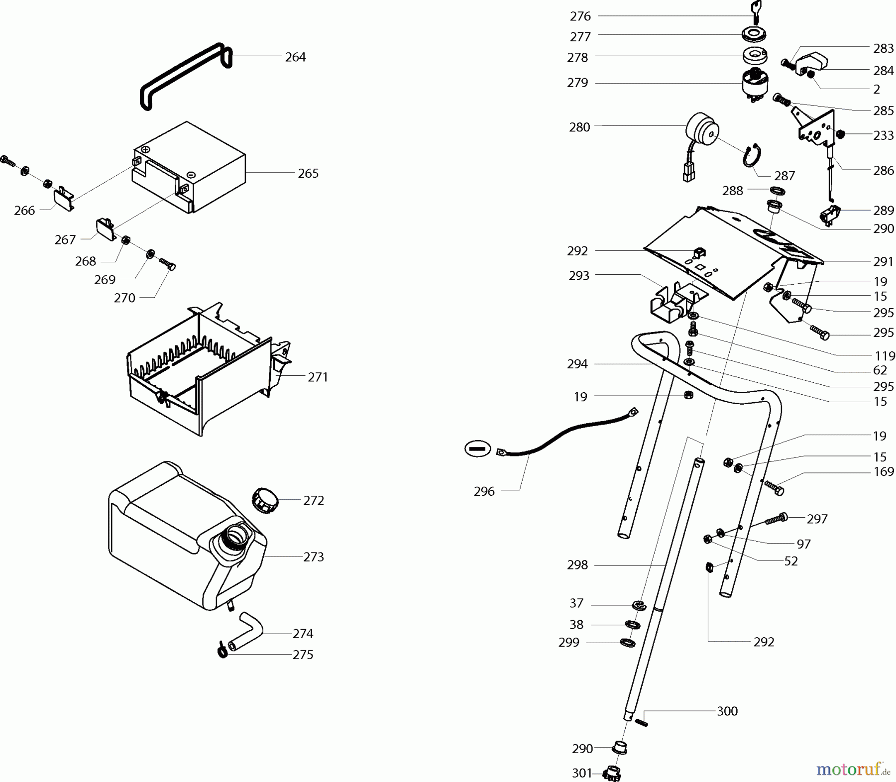  Dolmar Rasentraktoren TM-102.13 TM-102.13 (2001) 8  TANK, BATTERIE, LENKSÄULE