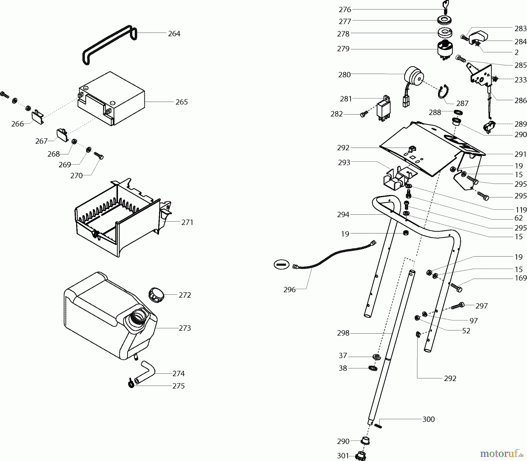  Dolmar Rasentraktoren TM-85.13 H TM-85.13 H (2003) 7  TANK, BATTERIE, LENKSÄULE