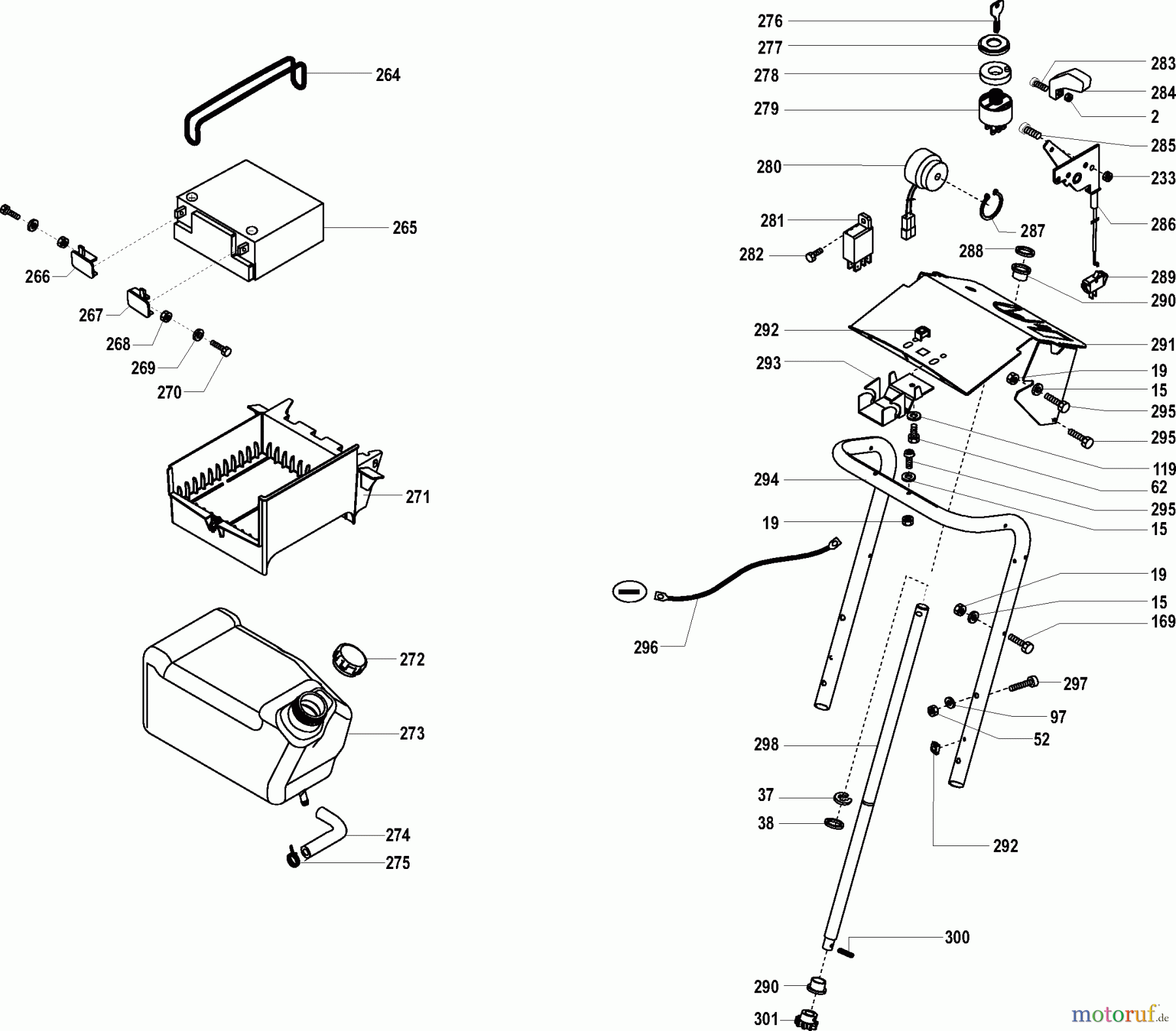  Dolmar Rasentraktoren TM-85.13 H TM-85.13 H (2004) 7  TANK, BATTERIE, LENKSÄULE